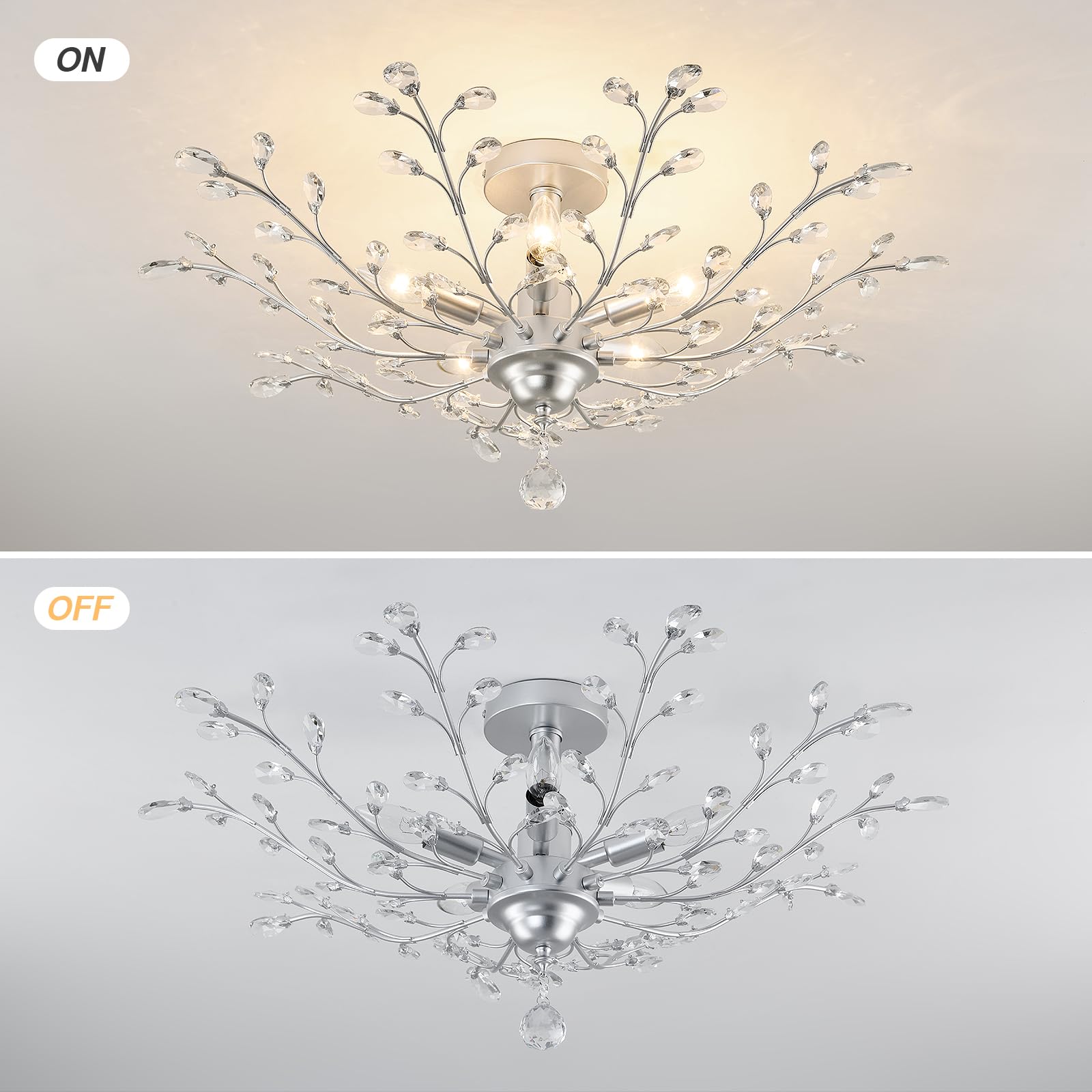 Cvkash 5-Light Vintage Small Crystal Chandelier Modern Silver Branche Ceiling Light Fixture Farmhouse For Kitchen Dining Room Li