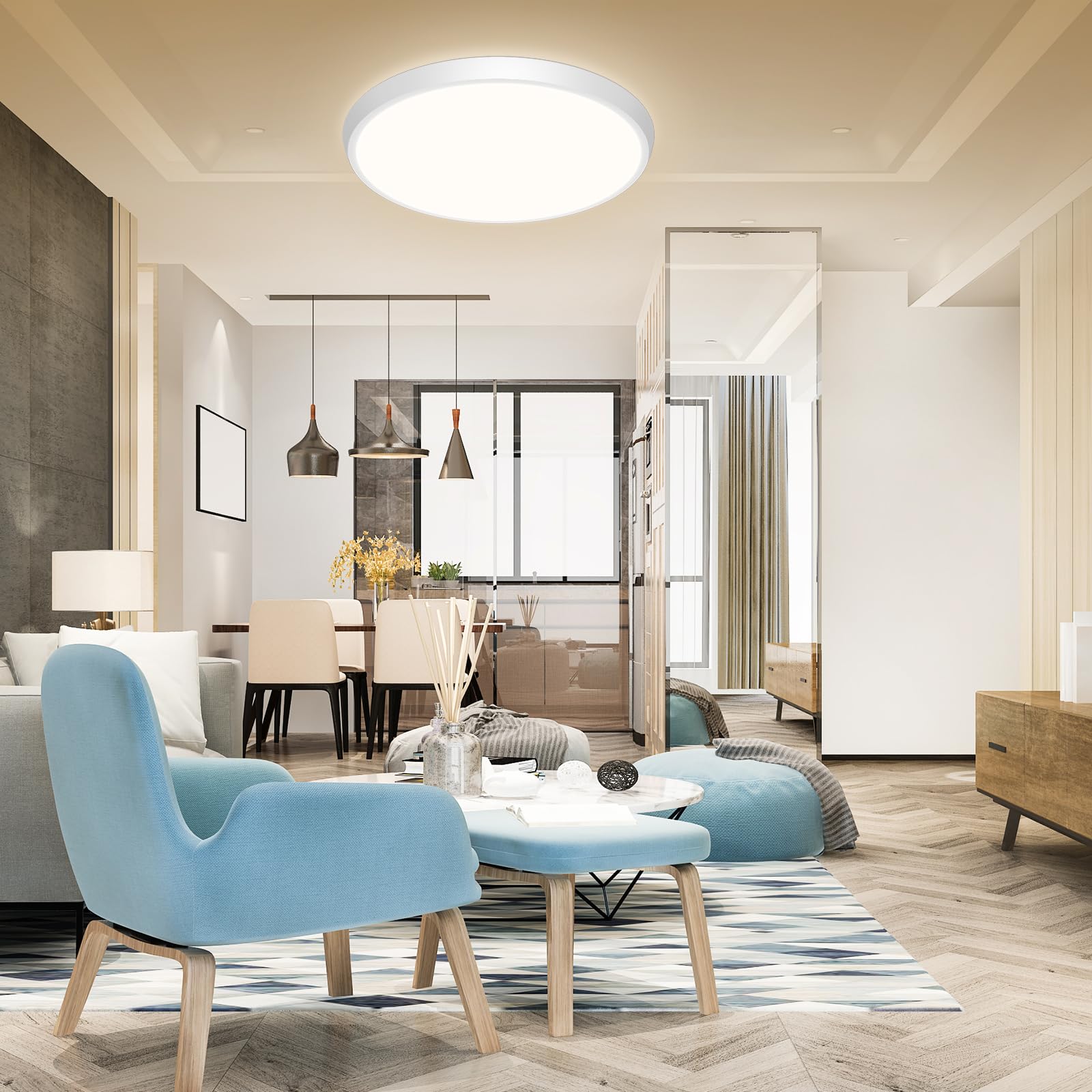 DODOPEN Modern LED Ceiling Light Fixture, 24W, 12inch, Adjustable Color Temperature, Round White, Model sskg