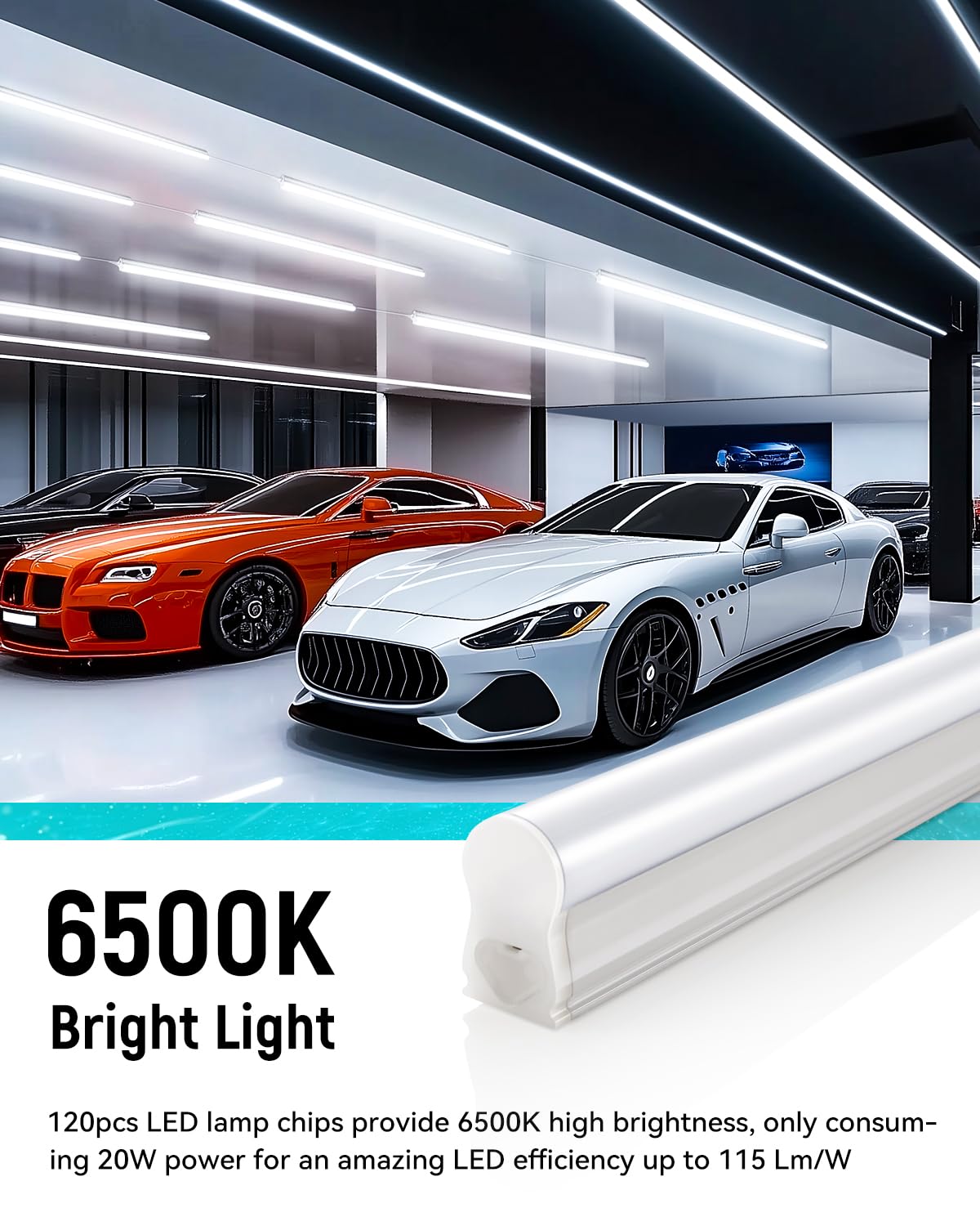 (8 Pack) Upgraded 4Ft T5 Led Integrated Fixture, 6500K,20W,2300Lm(Super Bright White) Linkable Led Shop Light,Garage Light,Ceiling And Cabinet Light,Strip Light,Corded Electric With On/Off Switch