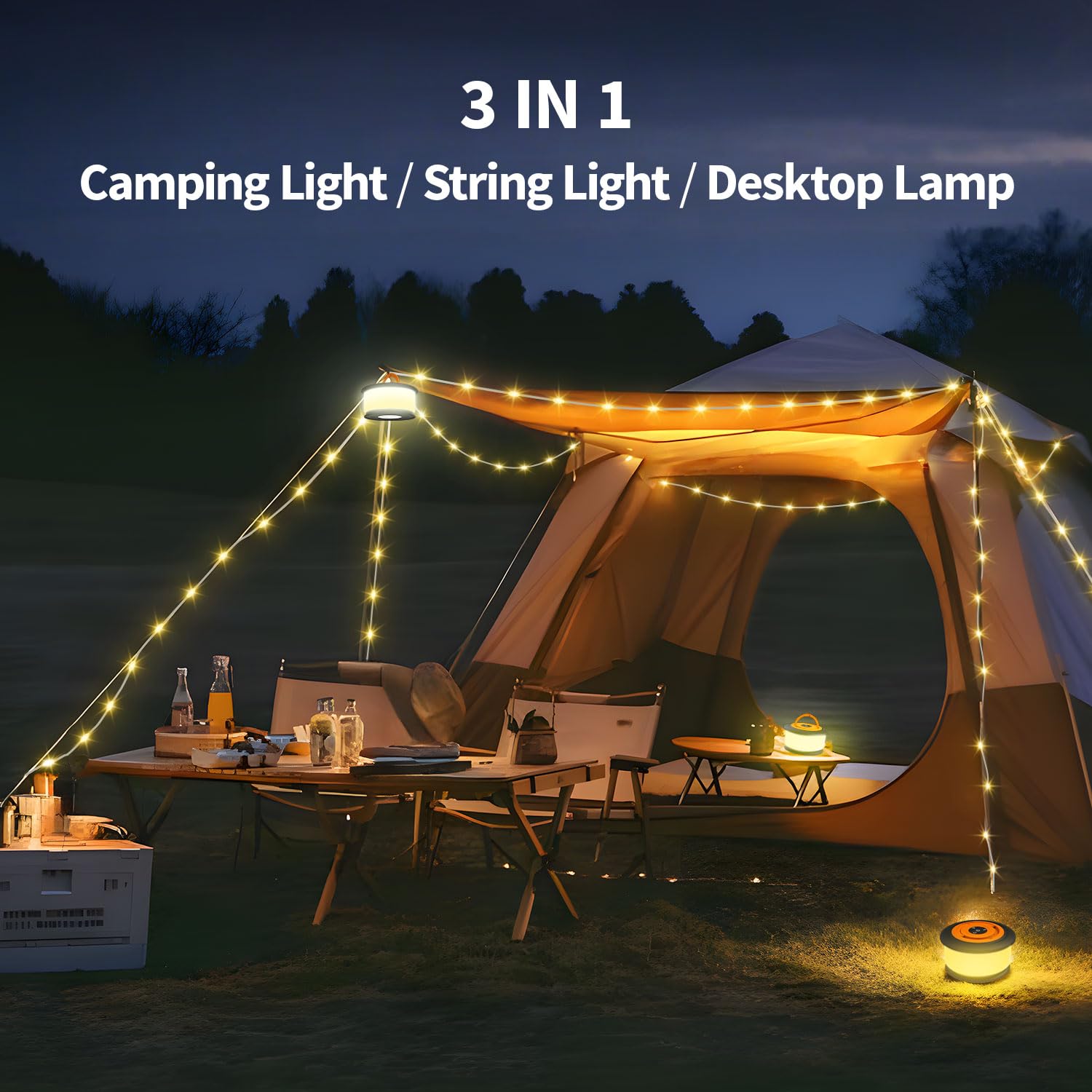 Zocelight Camping String Lights, 32.8FT Rechargeable LED Lamp, 19 Modes, Orange & Black, Model L26-B-O