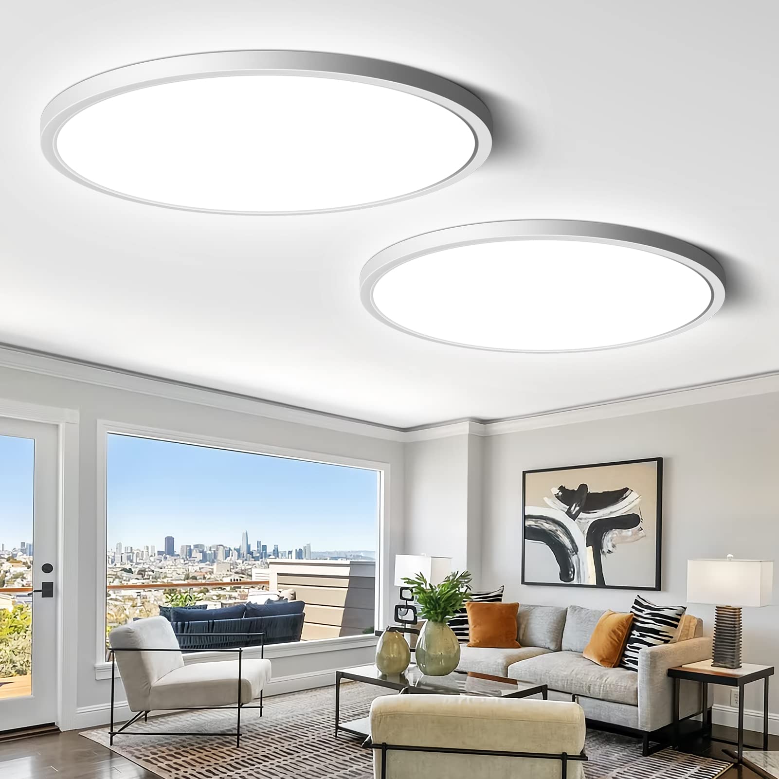 2 Pack 12 Inch Led Flush Mount Ceiling Light Fixture, 5000K Daylight White, 24W 3200Lm, Round Flat Ceiling Lights, Bright Slim Low Profile Lighting Fixtures For Bedroom Kitchen Hallway Stairwells