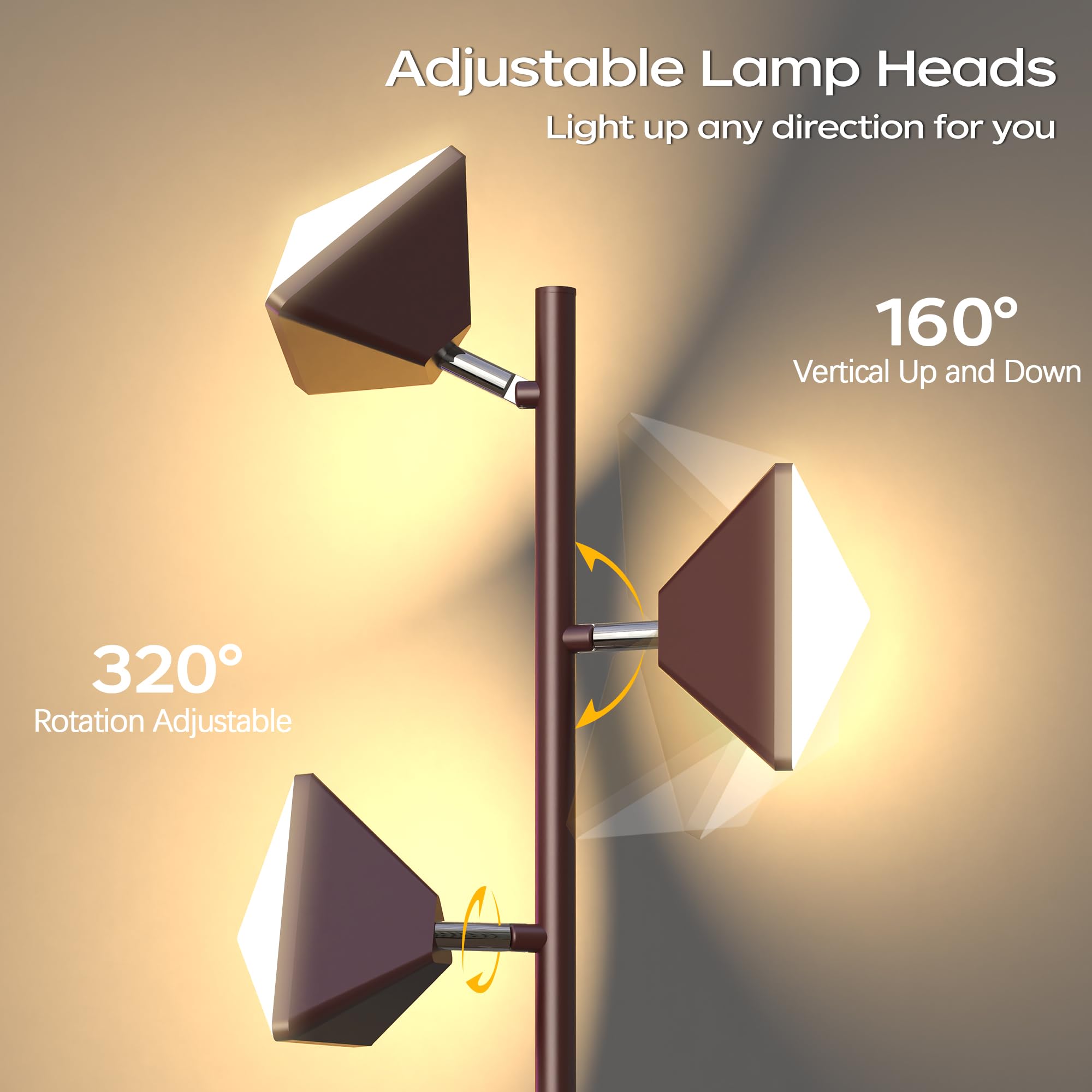 ROTTOGOON LED Tree Floor Lamp, 36W Dimmable with Remote, 4 Color Temperatures, Brown, Model ROFP086AZ1