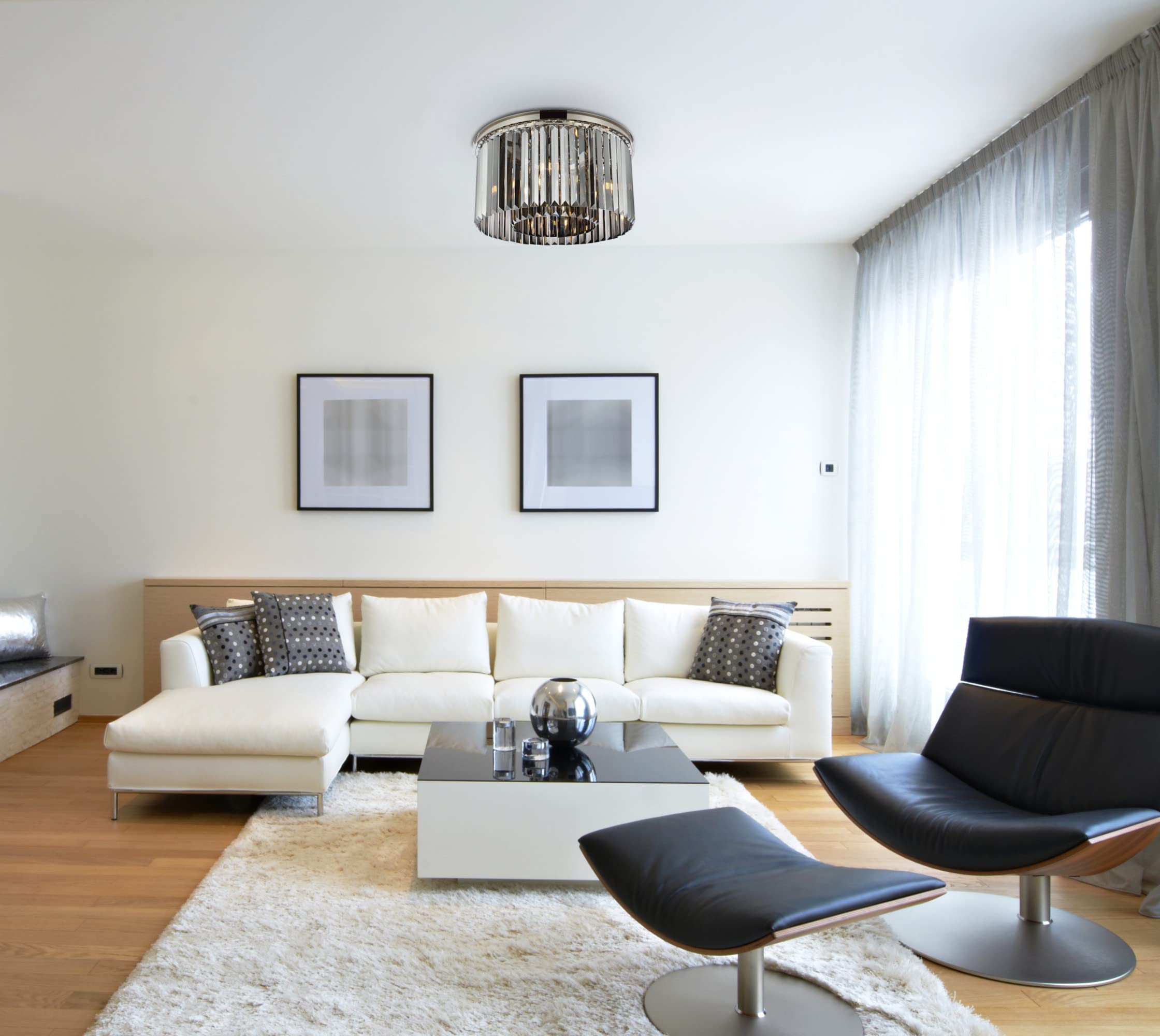 Elegant Lighting Sydney 8 Lt Flush Mount Light Polished Nickel Steel Grey Shade Model 1238F26PN-SS/RC