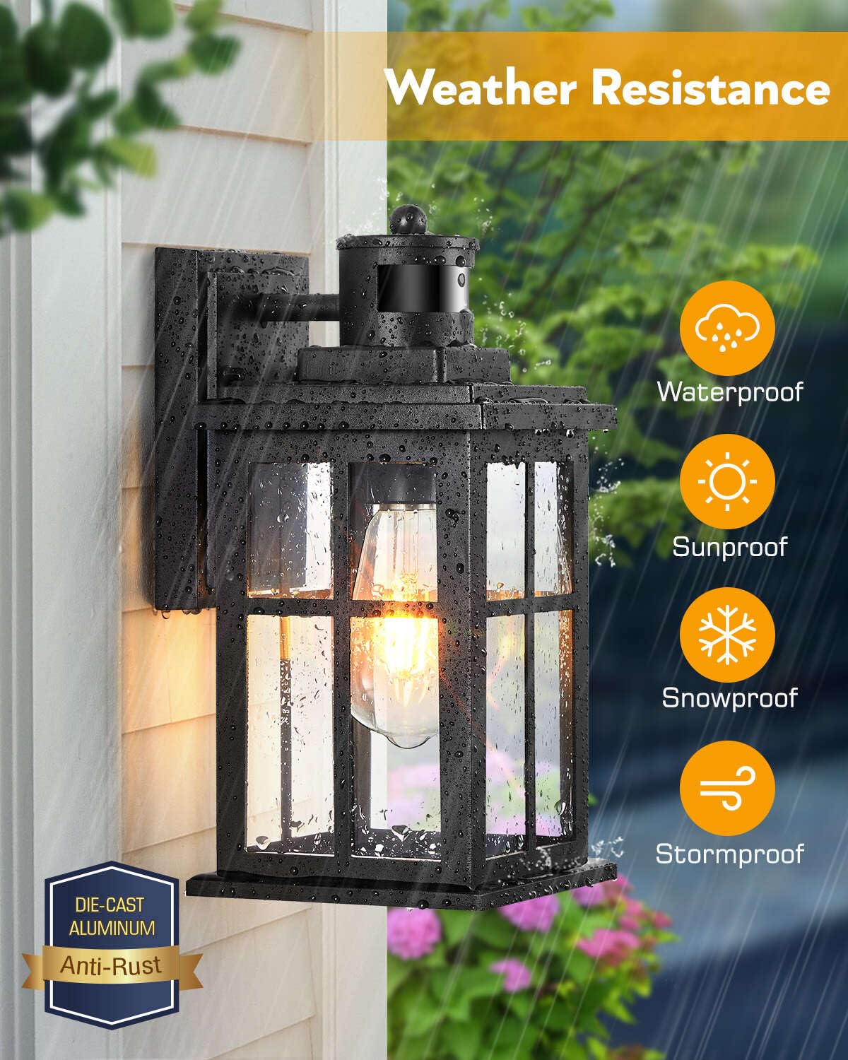 OPAXIS Motion Sensor Outdoor Light, Black, Waterproof Aluminum, Model P8149, Dusk to Dawn, Anti-Rust, Ideal for Porch, Garage, Doorway