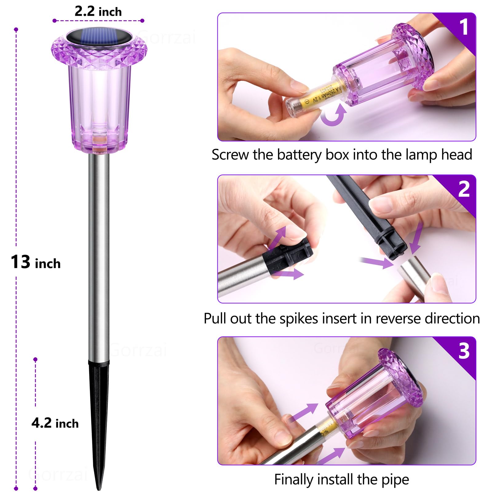 Gorrzai 15 Pack Solar Pathway Lights - Waterproof Purple Halloween Yard Decorations