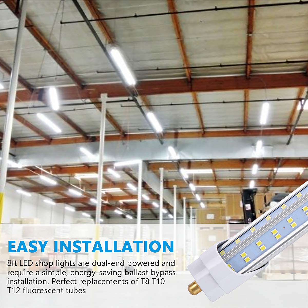 Bsk.Bestka 10Pcs,8 Ft Led Bulbs, 120W 19000Lm 5000K Daylight, Super Bright, T8 T10 T12 Led Tube Lights, Fa8 Single Pin Led Light