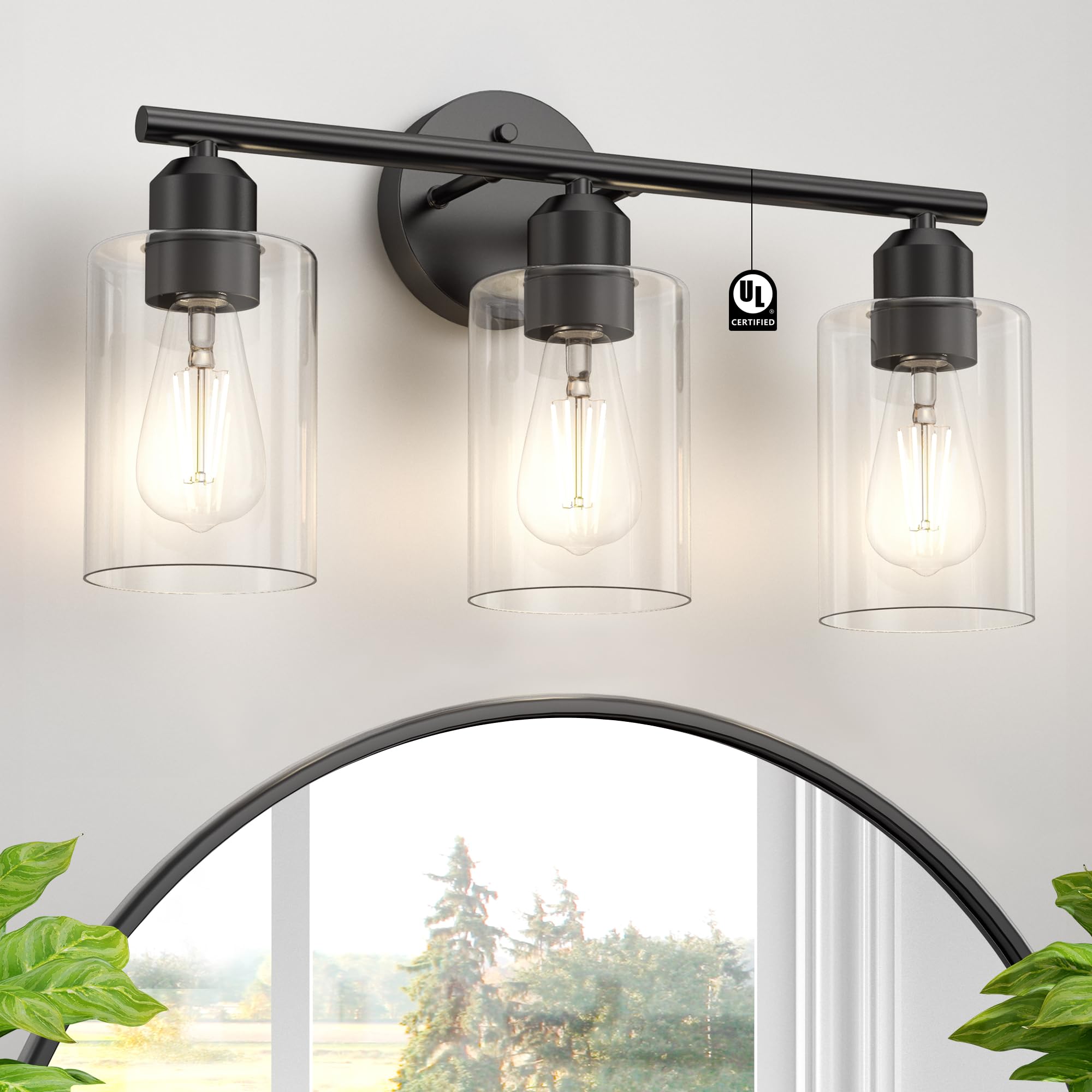 Espird Bathroom Vanity Light Fixtures Matte Black Bathroom Lighting Fixture, 3 Lights Bathroom Light Fixture Over Mirror, Modern
