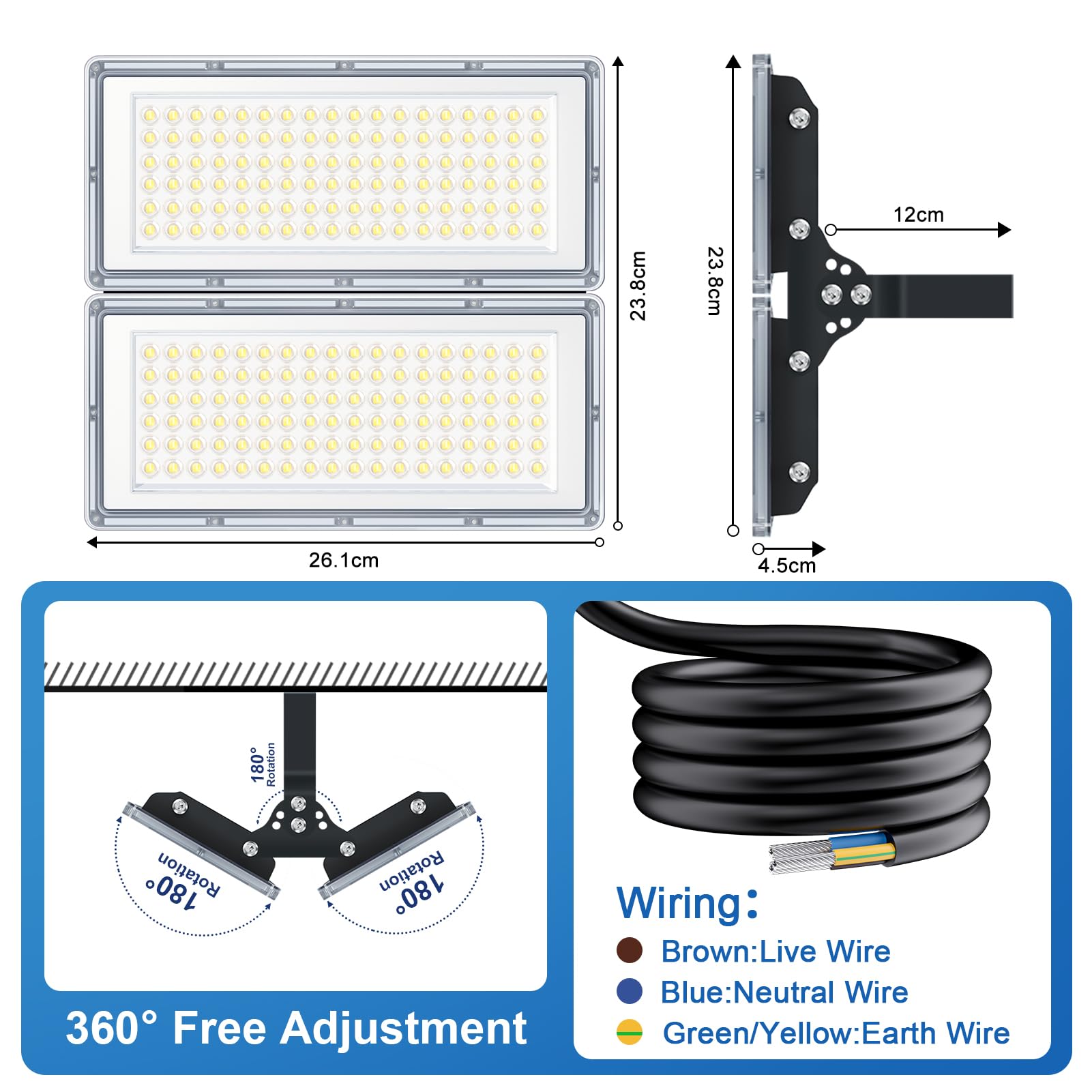 Xinghuanlit Stadium Lights, 200W 20000Lm Flood Lights Outdoor 2 Pack Bright Floodlight Daylight 6500K, Ip67 Waterproof Arena Lig