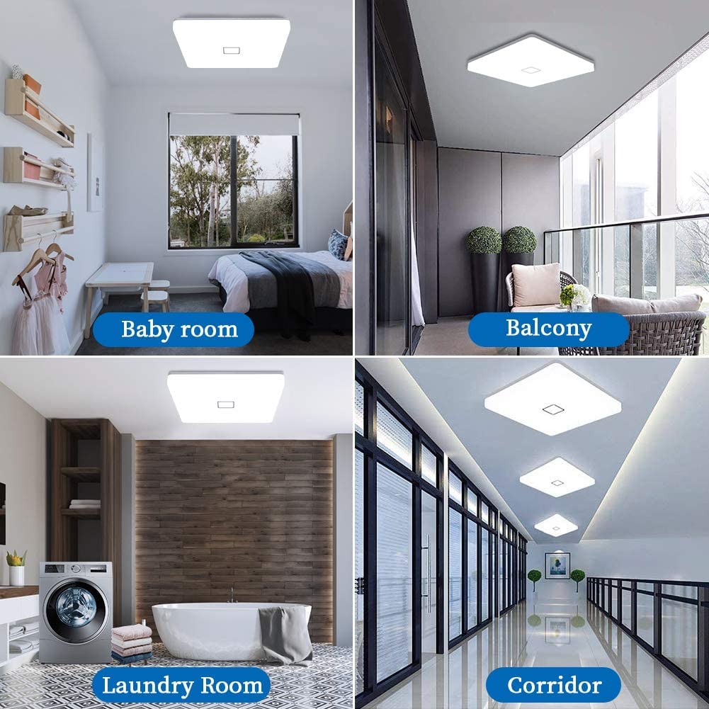 Airand Led Ceiling Light Fixture 18W, 10.6 Square, 5000K Daylight White, Plastic, 1800Lm, Model 18W-6300 For Home