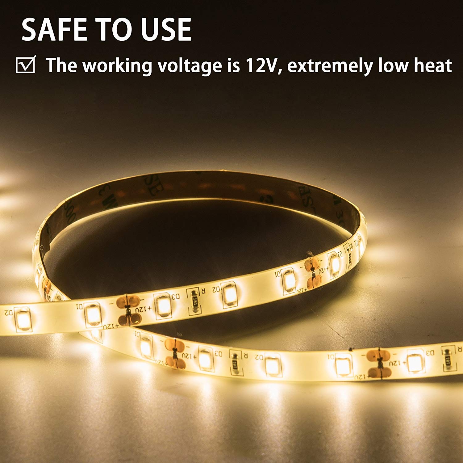 GUOTONG Warm White LED Strip Lights, 12V Waterproof 16.4ft Flexible Tape Light, 300 SMD 2835 for Indoor/Outdoor Use