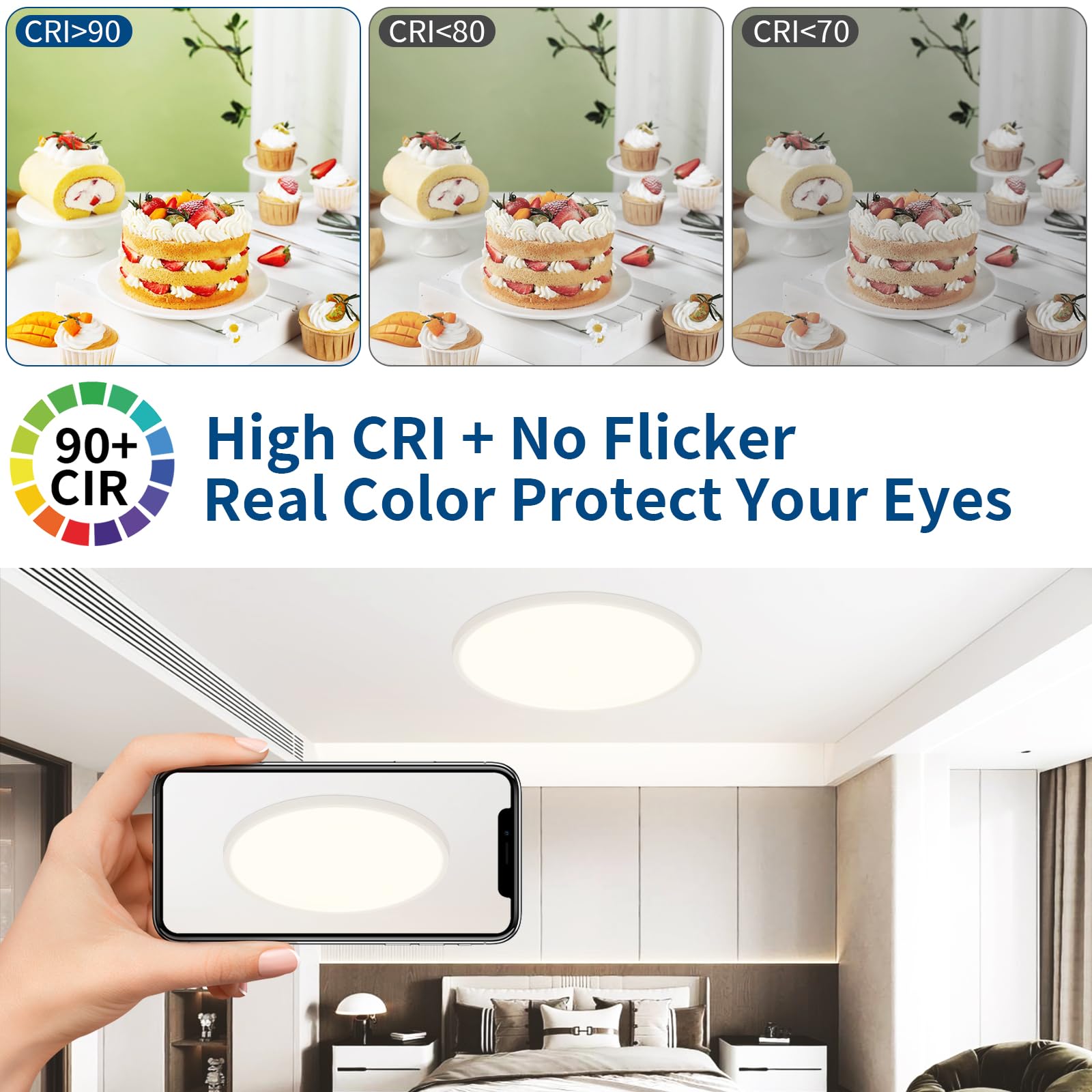 Glowall 2 Packs 16'' Led Ceiling Light Fixture, 0.67 Inch Ultra Thin Flush Mount, Dimmable & 3000K/4500K/6000K Selectable, 28W 3