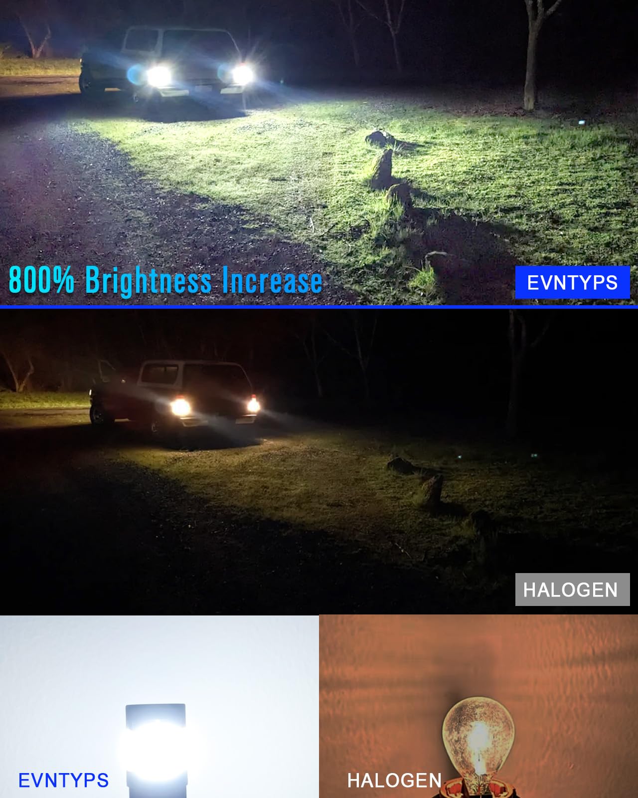 evntyps 7443 LED Bulb, 6000K White, Built-in Resistor, Error Free, 7440/7443 Size, Aluminum, 2pcs