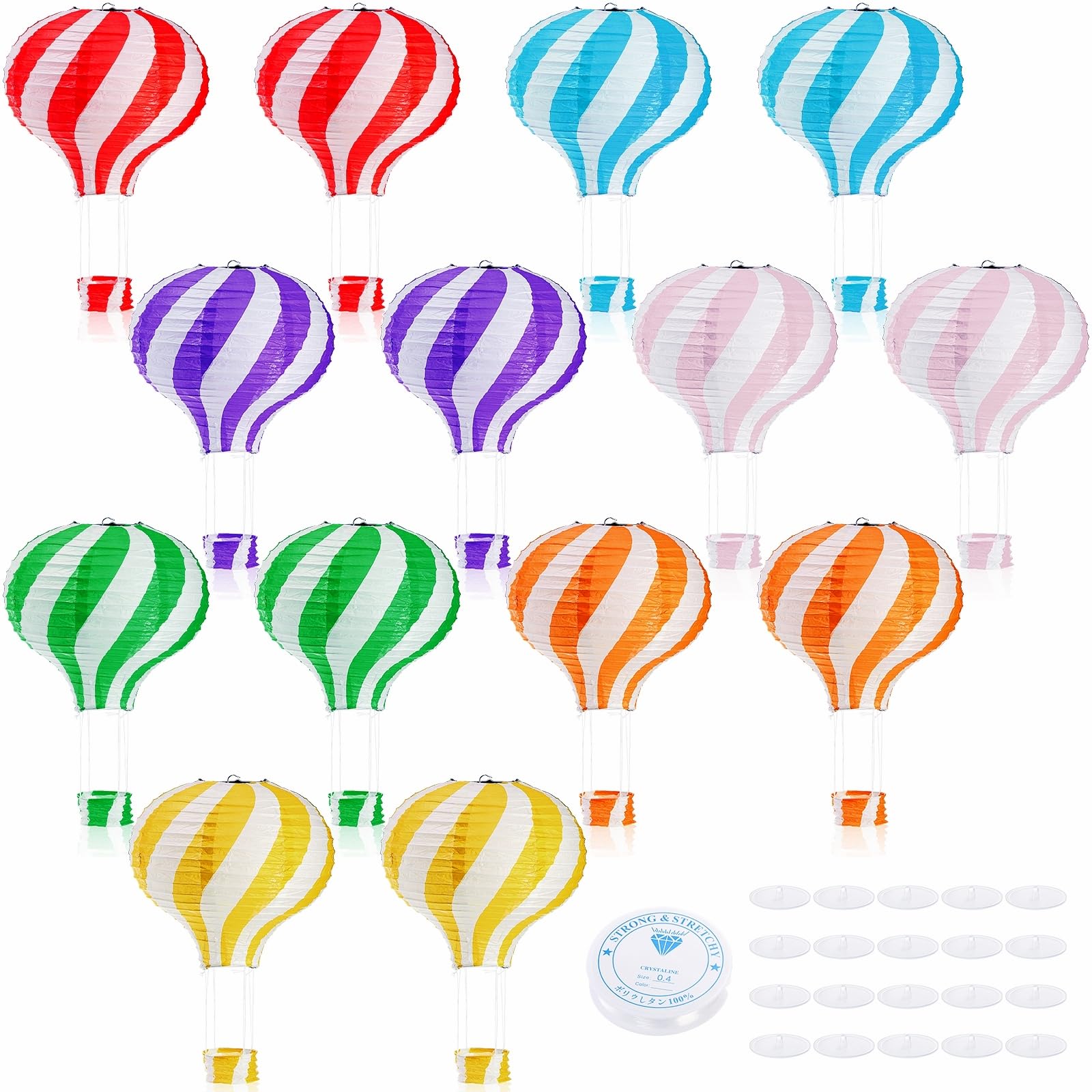 Goaste 14 Pack Hanging Hot Air Balloon, 12 Inch Colorful Paper Lanterns Set, Reusable Party Ball Lamps for Wedding, Birthday, En