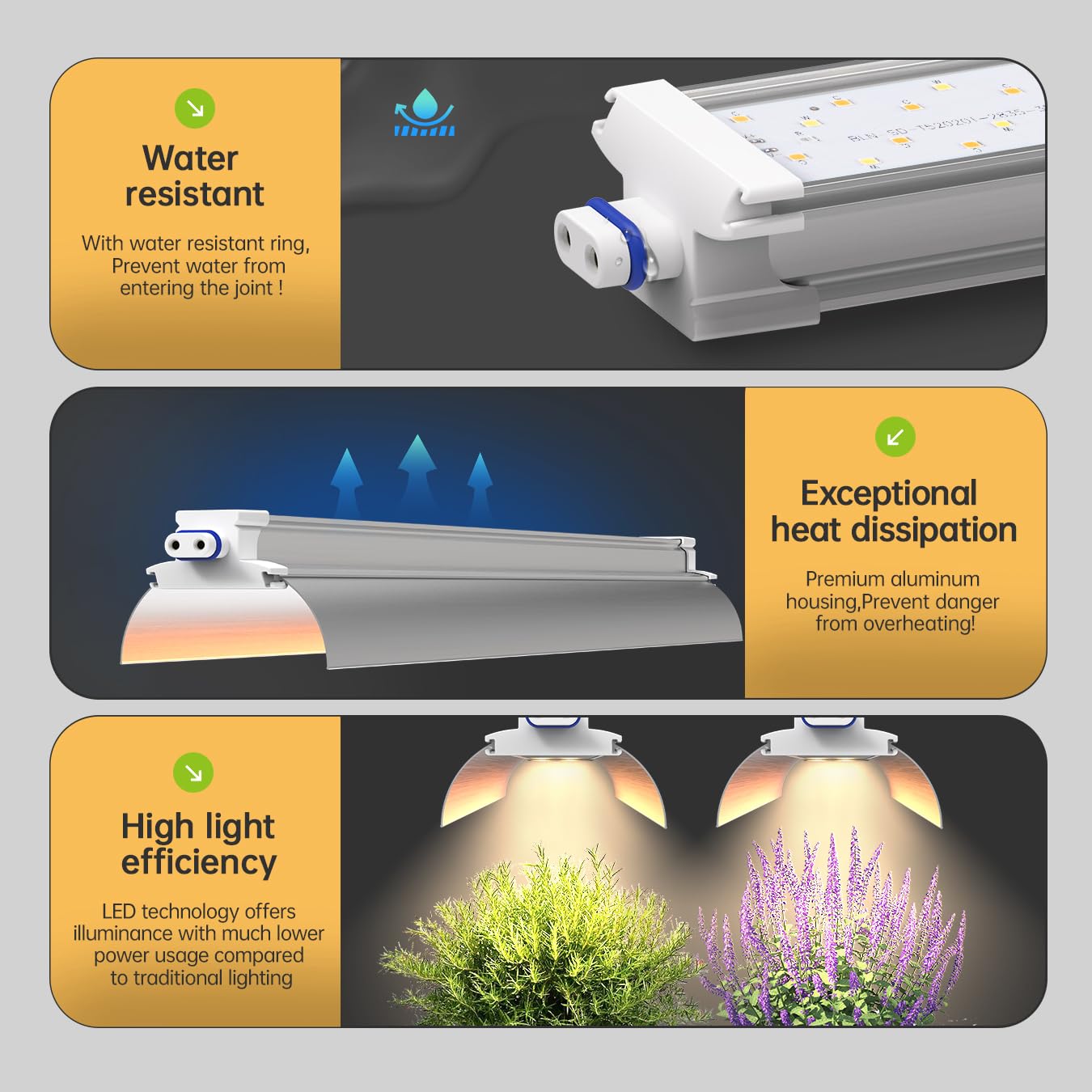 Speeplant Led Grow Lights 1.4Ft For Indoor Plants Full Spectrum, 660Nm Hanging Grow Light 3600K, Led Plant Grow Lights For Indoor Plants, Grow Lamp With Reflectors 108W(6×18W), 6 Pack