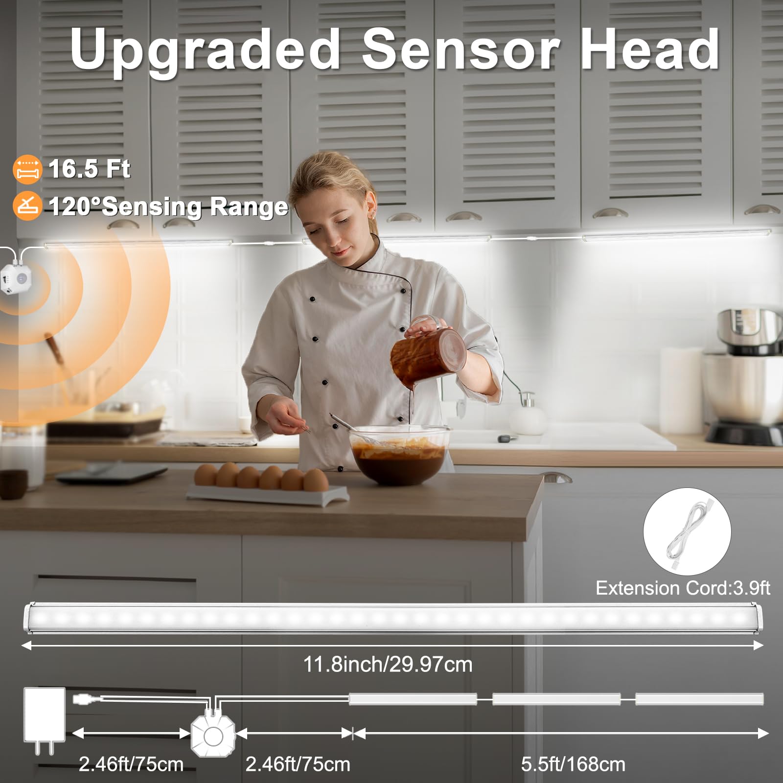 Daymeet Under Cabinet Lights, 12 Inch Motion Sensor LED, 3 Color Adjustable, Plug-In, 3 Pack