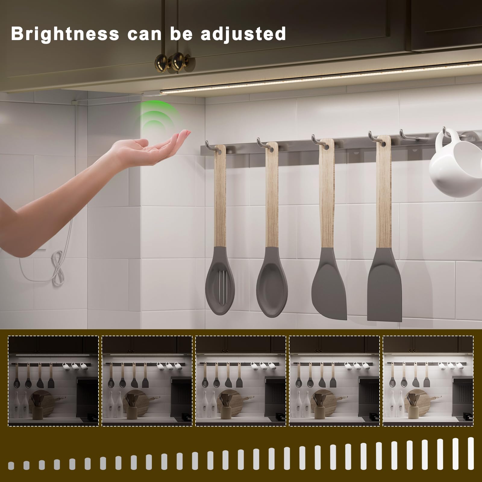 Under Cabinet Lights Plug In Cuttable 40 Inch Hand-Wave Ultra-Bright 1090Lm 3-Color Flexible Silicone Slim Stick On Undercabinet Led Light Strip For Kitchen Counter / Sink  Under Shelf & Desk Lighting