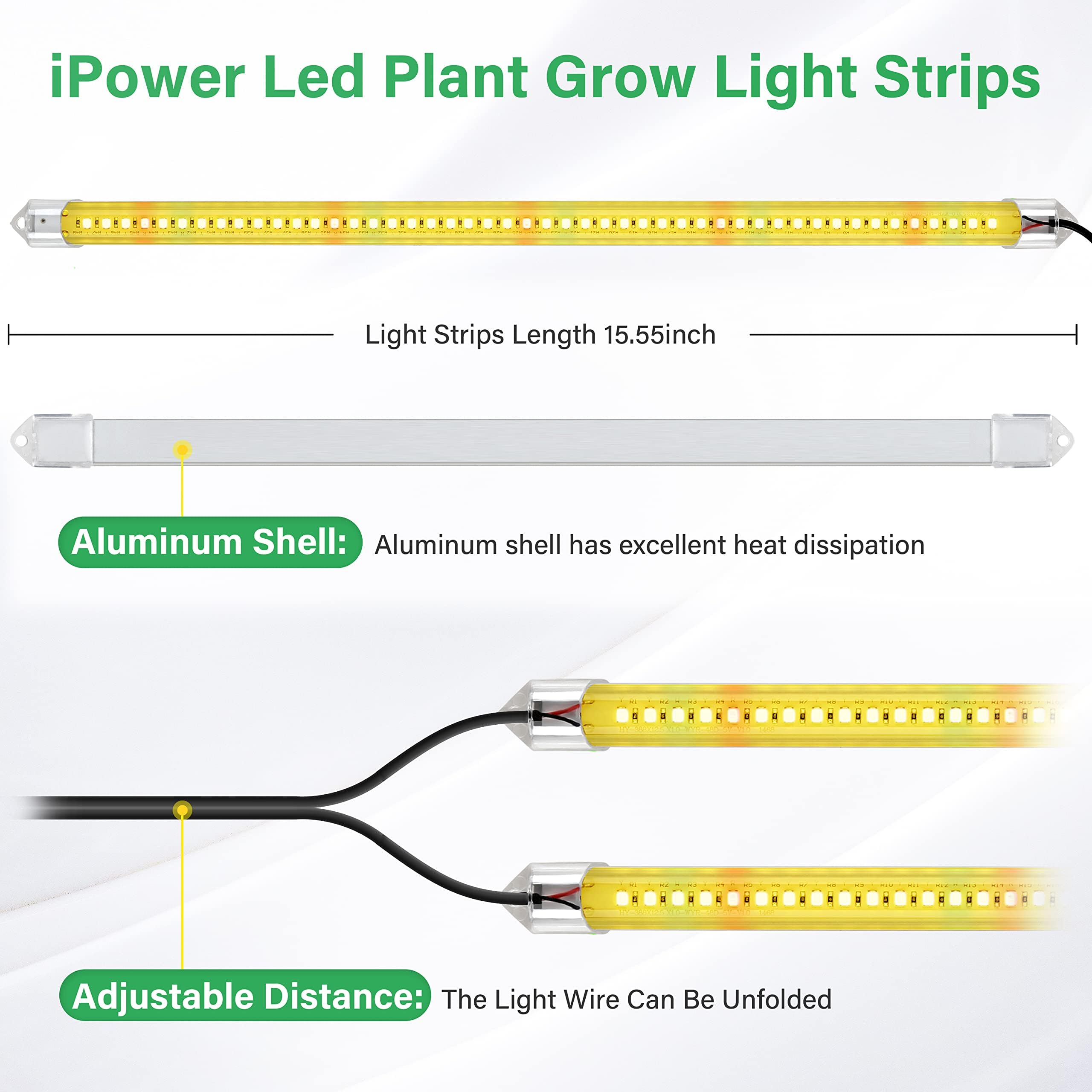 Ipower 20W Full Spectrum Led Grow Light Strips, Auto On/Off Timer, 2 Tubes, Yellow