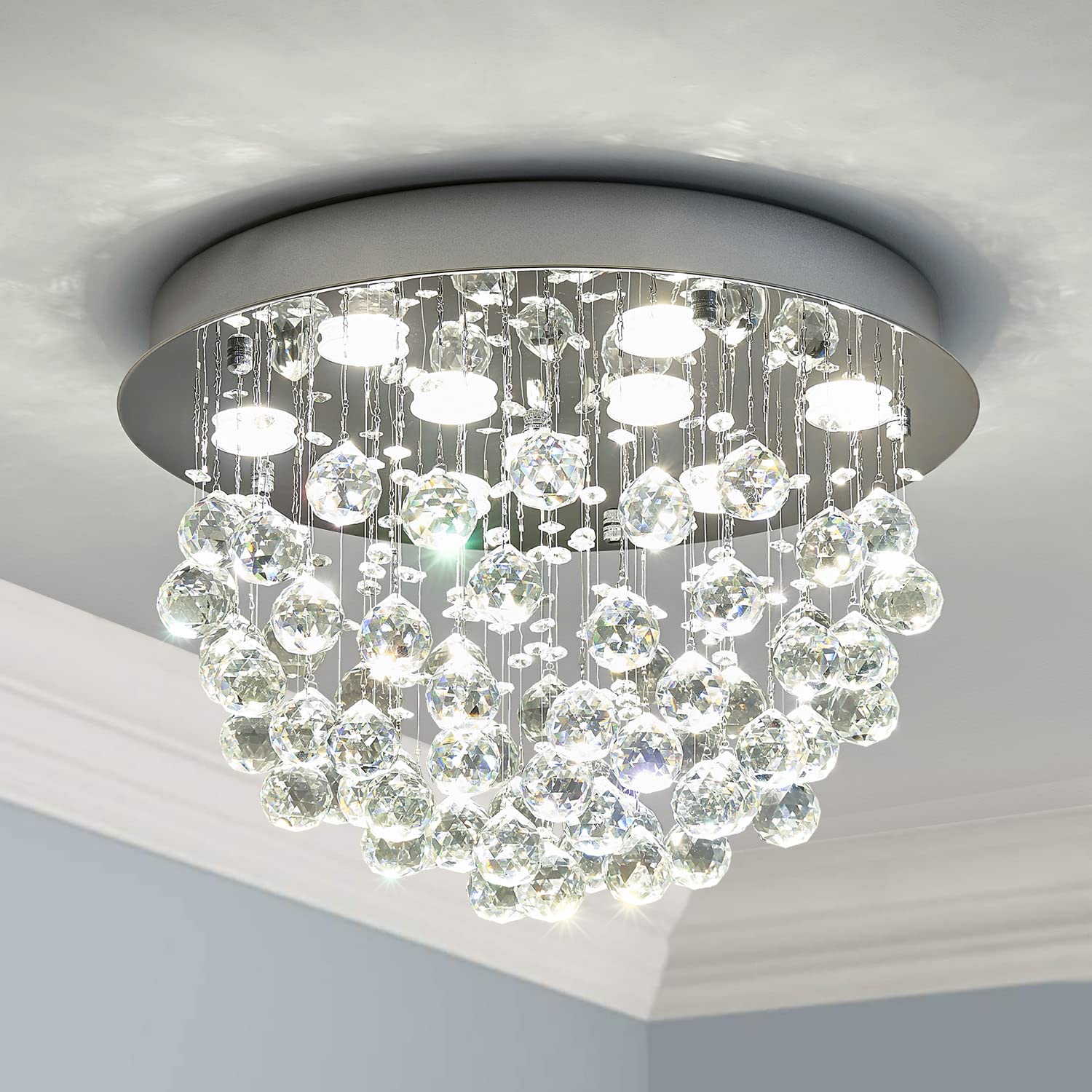 Saint Mossi 6-Lights Modern Chandelier K9 Crystal Lighting Fixture,Modern Flush Mount Ceiling Light Fixtures Raindrop Chandelier