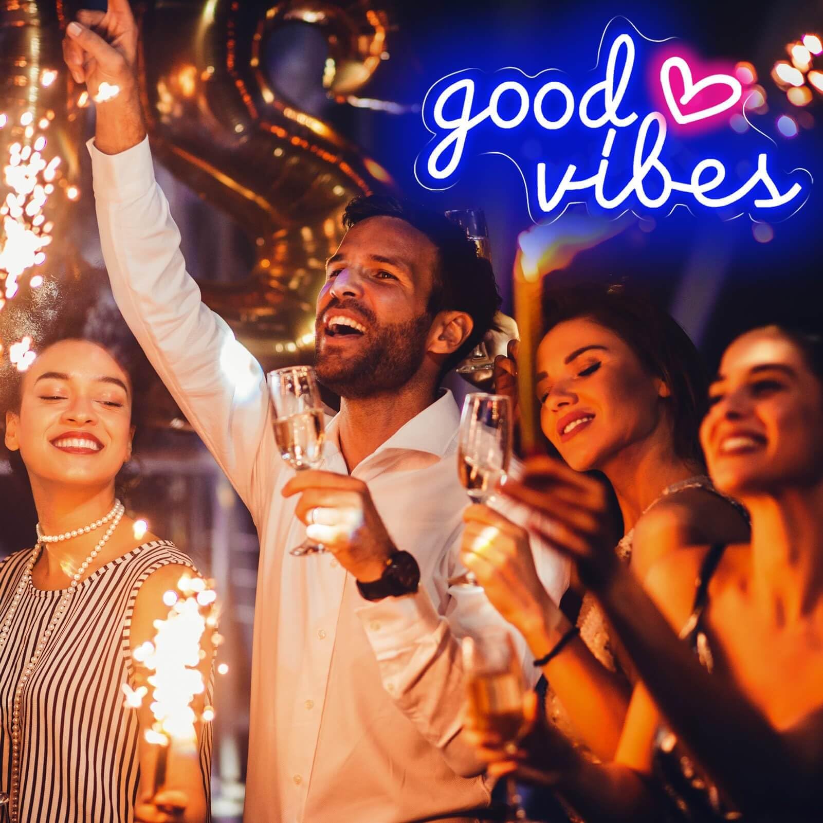 HOHOSIGN Blue Neon Good Vibes Sign, LED Wall Decor for Bedroom, 16.5x11x0.6in, Silicone Material