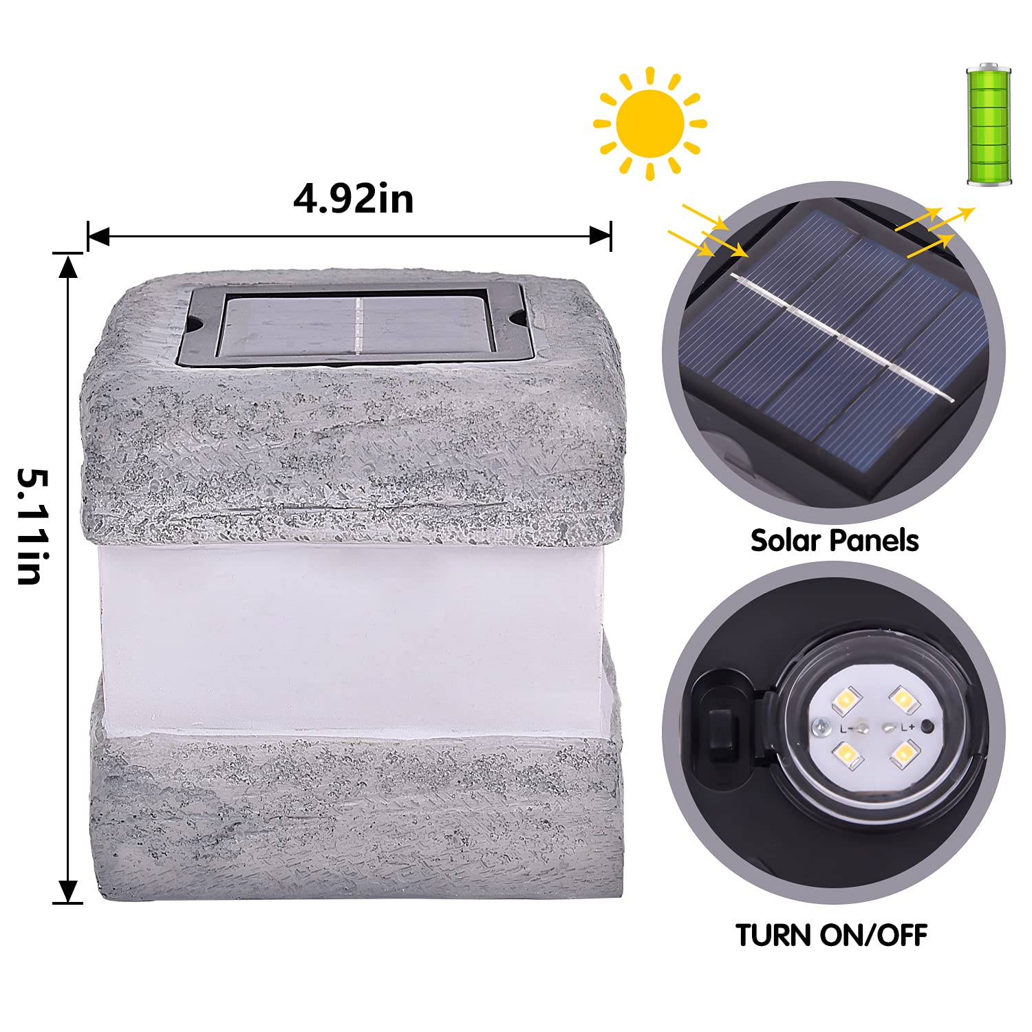 Outable 2 Pack Solar Rock Lights - Waterproof Led Landscape Decor For Garden, Patio, Pathway, Grey