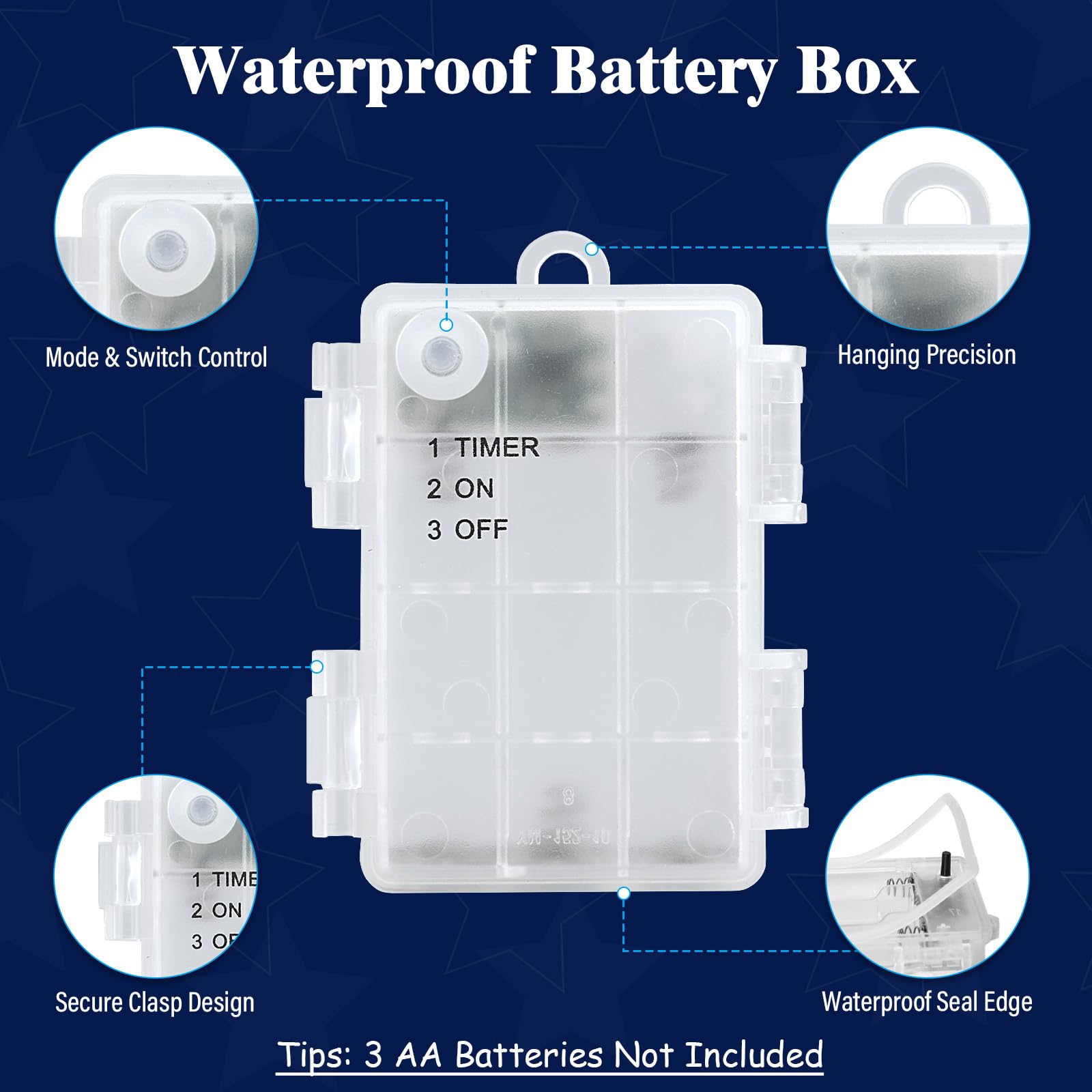 cshare Battery Operated 4th of July Lights, 30 LED, 9.8ft, Red White and Blue, Waterproof with Timer, Model CS-FSZC-3SCX2