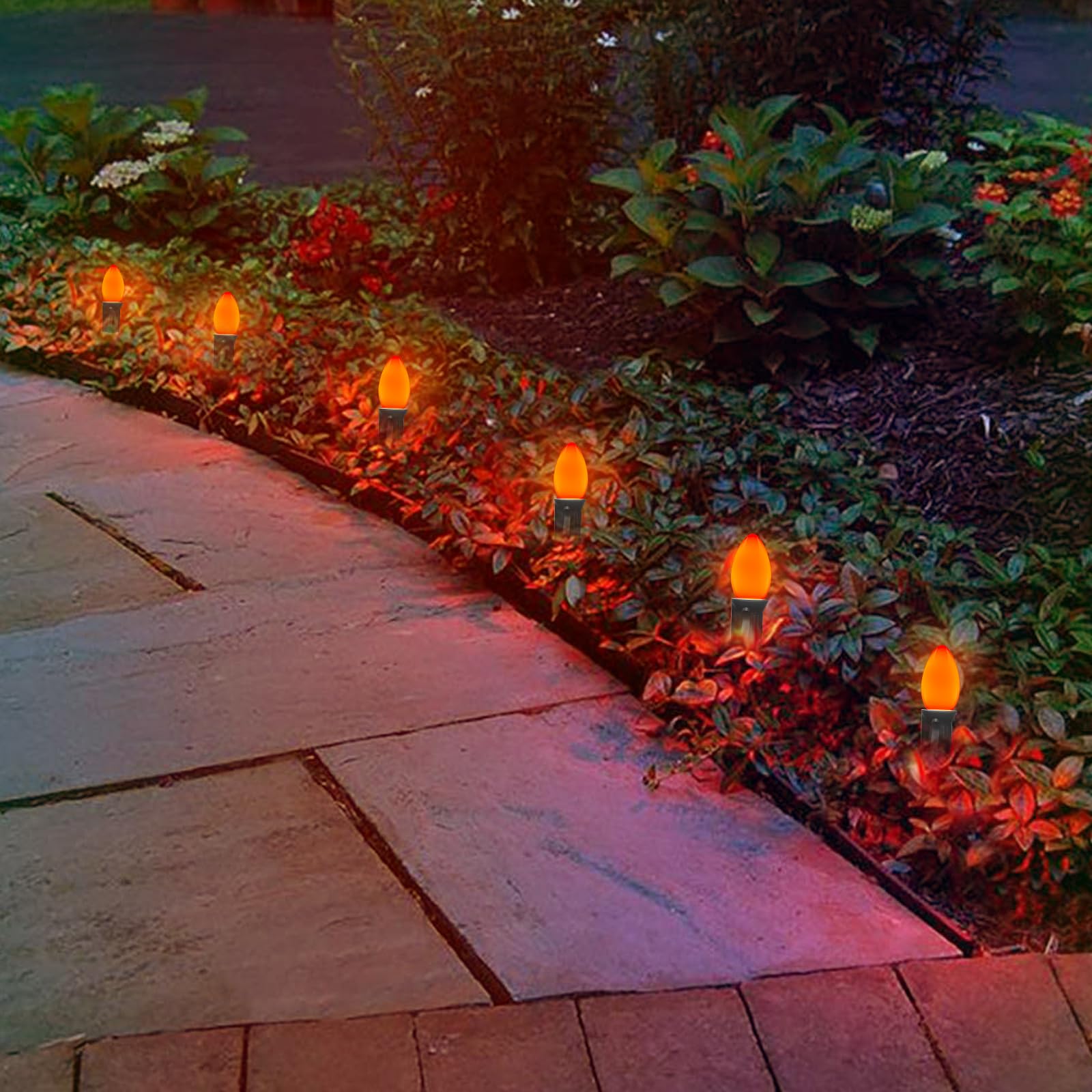 C7 Led Outdoor Halloween Lights 25Ft Orange Christmas String Lights With 27 Shatterproof Orange Led Bulbs, Hanging Outdoor Patio
