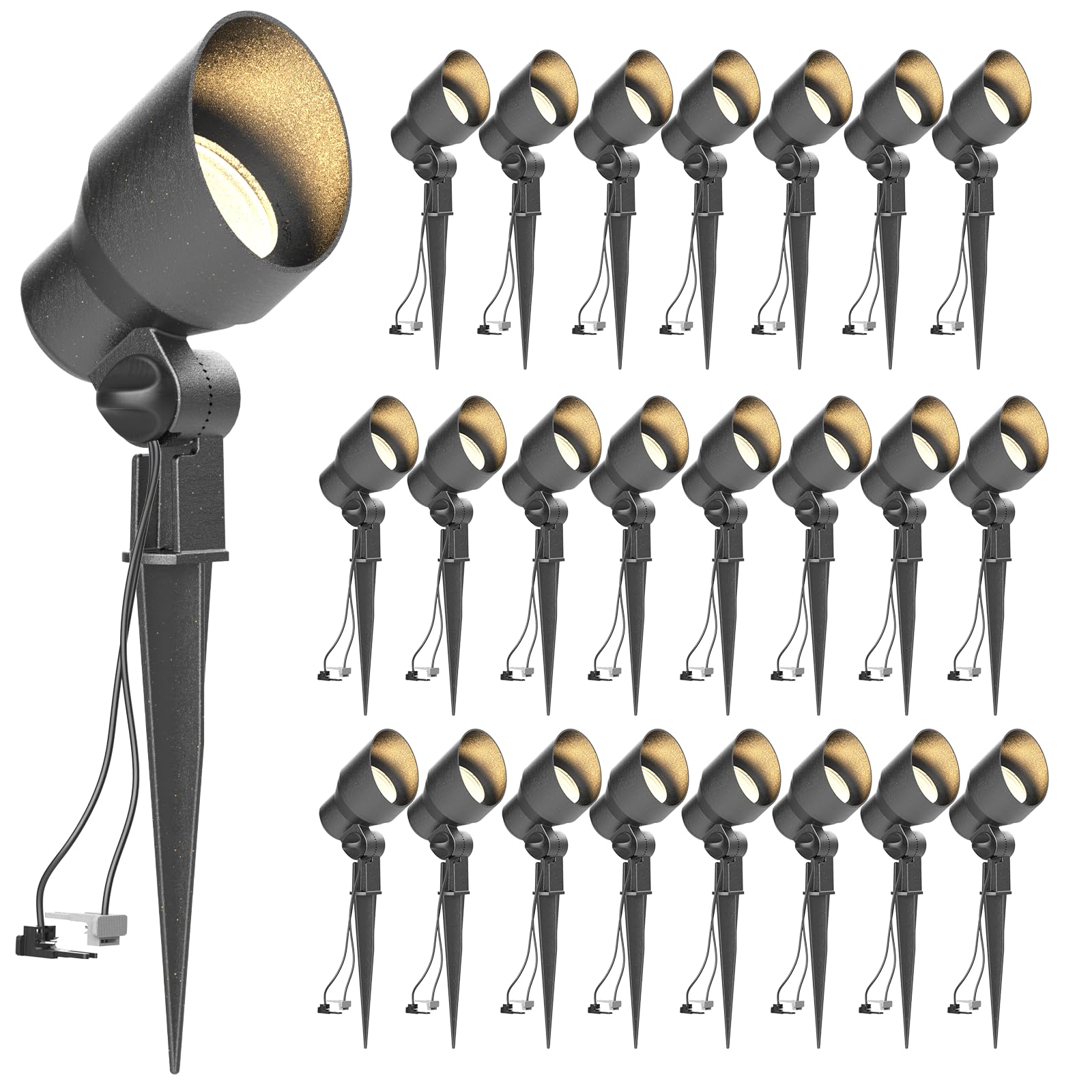 Venus Manufacturing 24 Pack Low Voltage Landscape Spotlight, 20W Halogen, Black, Waterproof