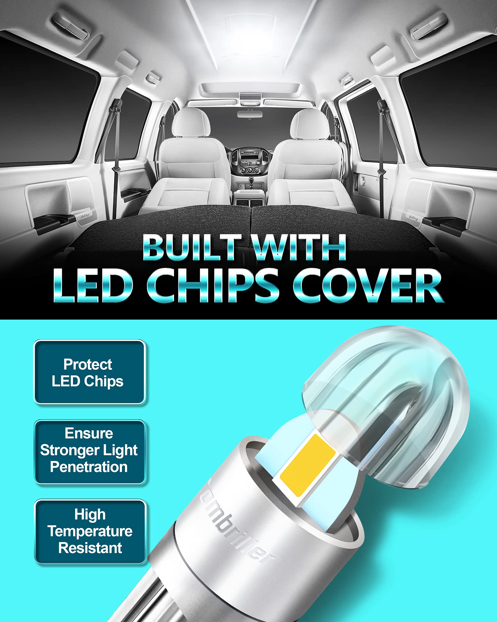 Combriller 194 LED Bulb T10 2825 w5w, 6000K White, Error Free, Pack of 2 for Car Interior Lights