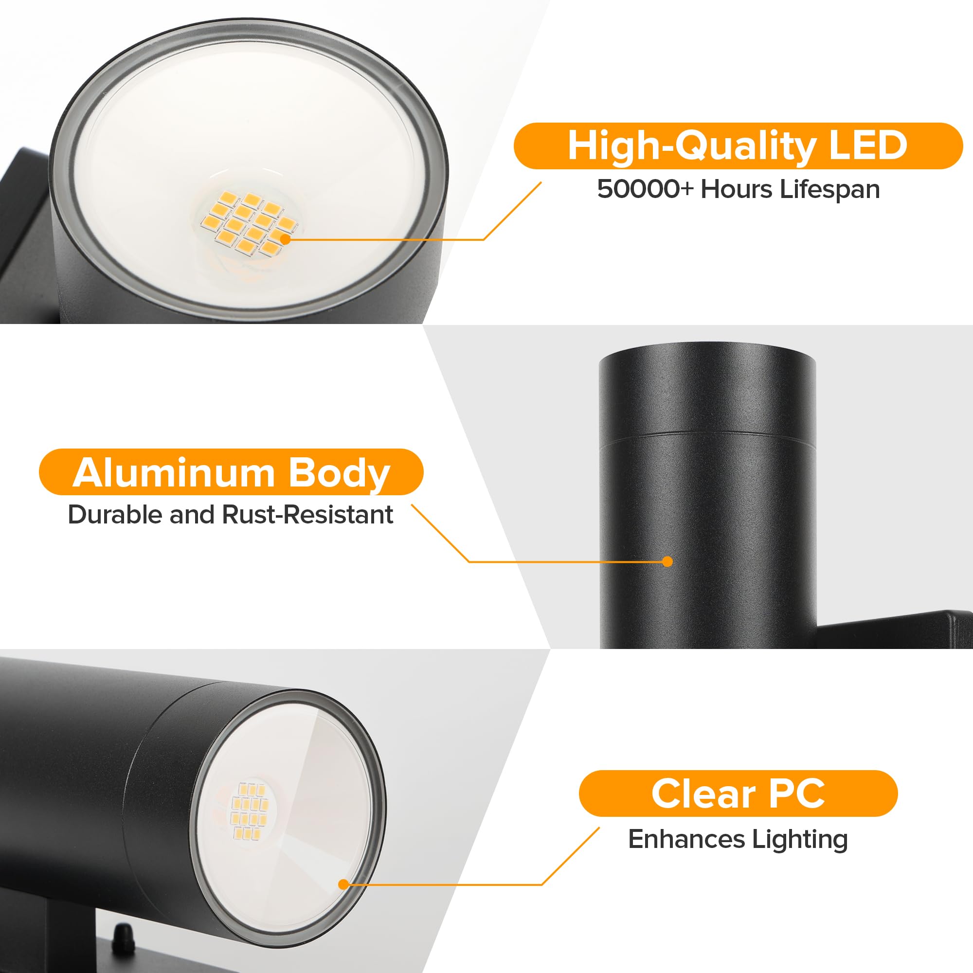 LUTEC Integrated LED Wall Light Sconce, 16W 3000K Waterproof Aluminum, Modern Black, 2 Pack
