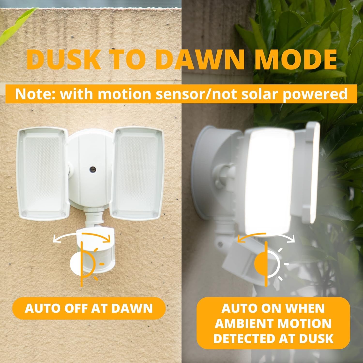 Ume 2 Pack 19W Led Flood Light Motion Sensor Outdoor, 2 Adjustable Head, 2000Lm, 5000K, Ip65 Waterproof, Dusk To Dawn Security L