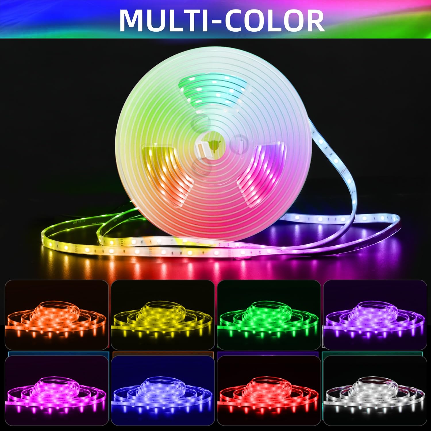 VIDLULTD Marine LED Strip Lights, 33FT RGB, IP67 Waterproof, Remote Control, Silicone, Model VLD07-ER45, Multicolor
