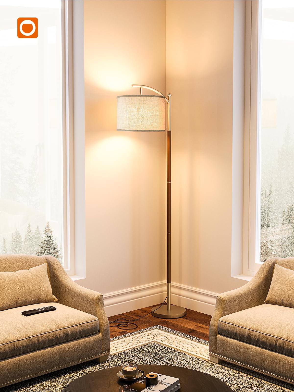 Addlon Floor Lamp For Living Room With Remote, Dimmable Standing Lamp With Linen Lampshade For Bedroom, Office, Lamps With 9W Le