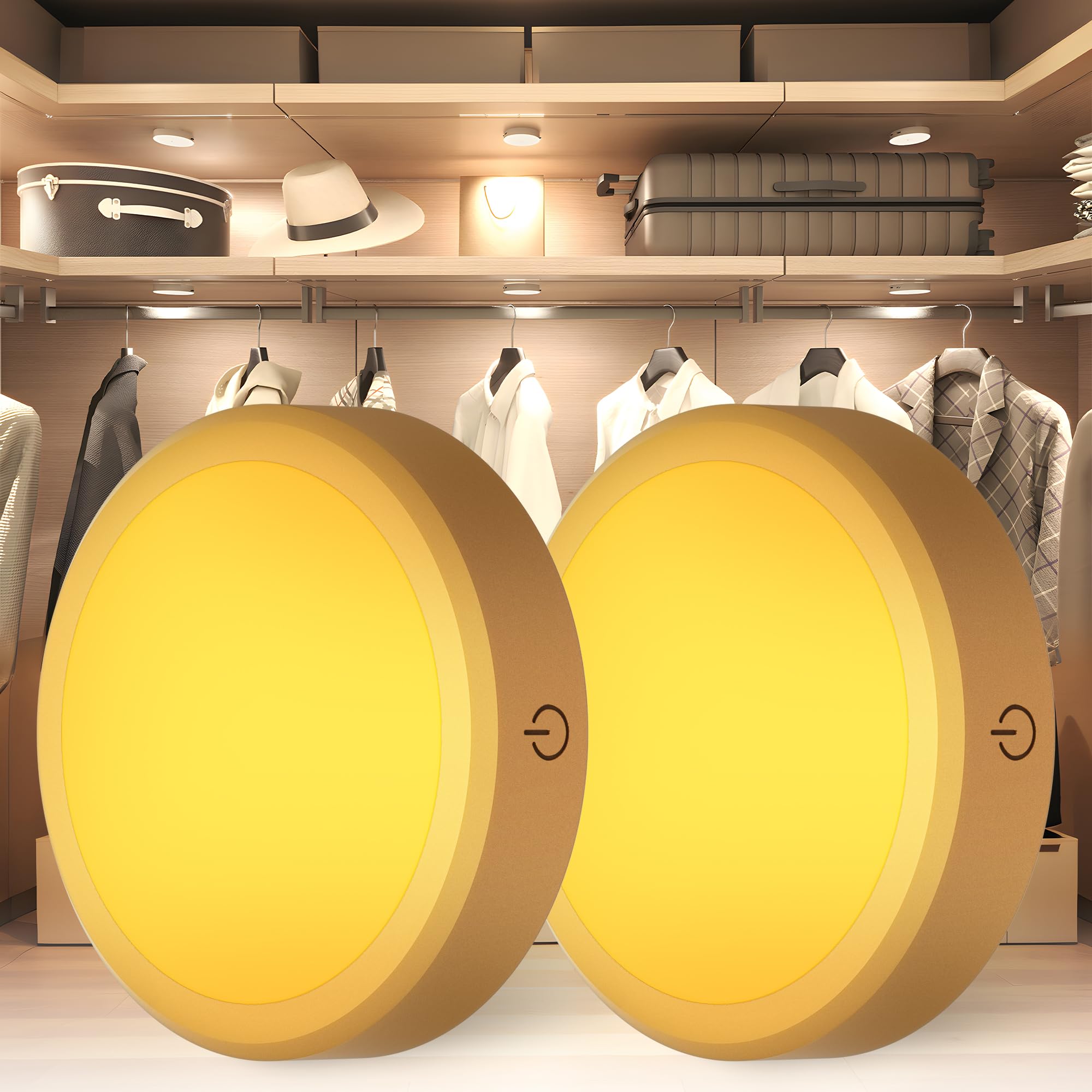 MICLIONLED Rechargeable Puck Lights with Remote Control, LED Under Cabinet, 2 Pack, Gold, Model M3-GB17