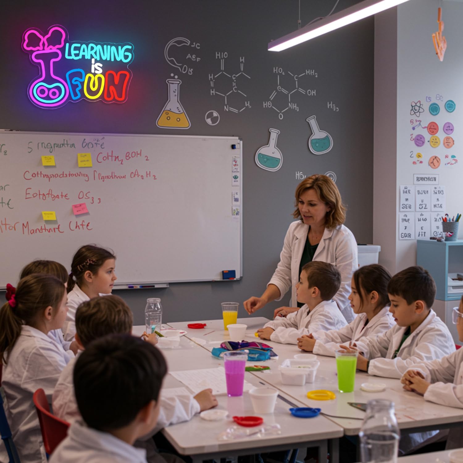 Sneignon Learning is Fun Neon Sign,Neon Light Sign for Classroom,LED Sign Science Lab Wall Light for Teachers,Back to School Led