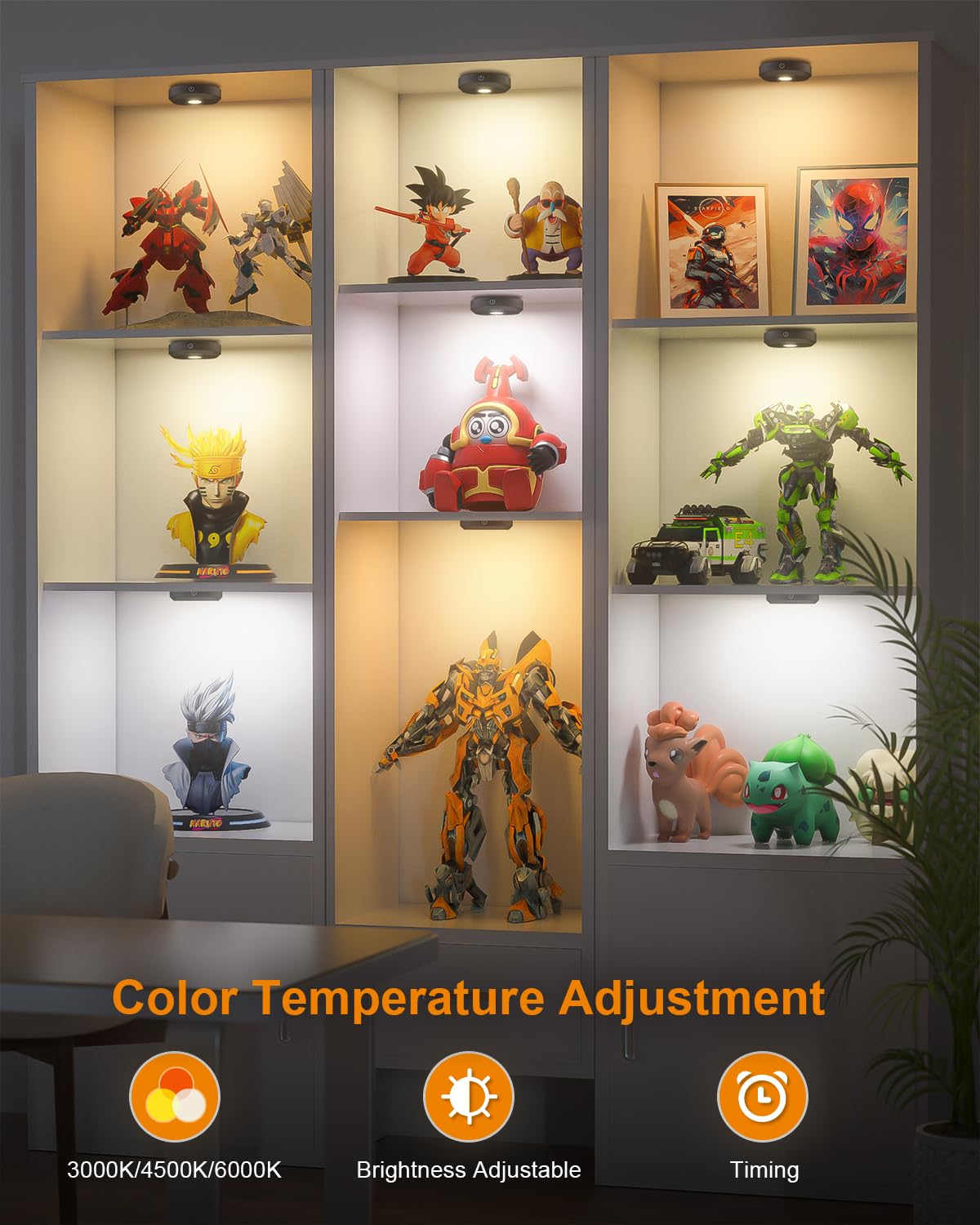 WILLED Puck Lights with Remote Control, 3 Colors, Rechargeable LED, 3 Pack, Under Cabinet Lighting