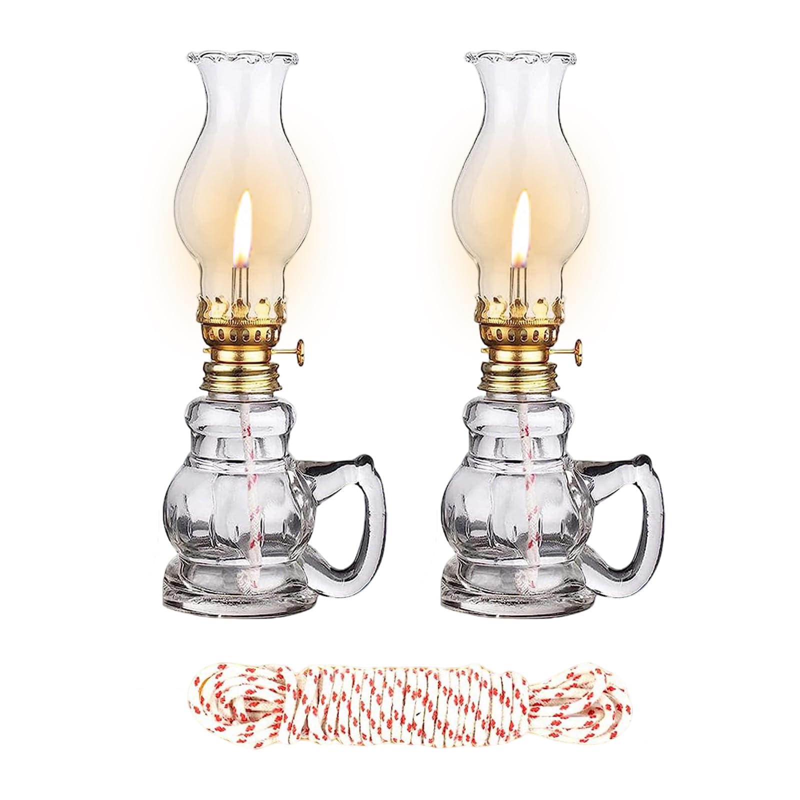 2PCS Chamber Oil Lamp Glass Kerosene Oil Lamps, Vintage Oil Lamps for Indoor, Home Lighting Hurricane Lamp Clear Kerosene Lamp L