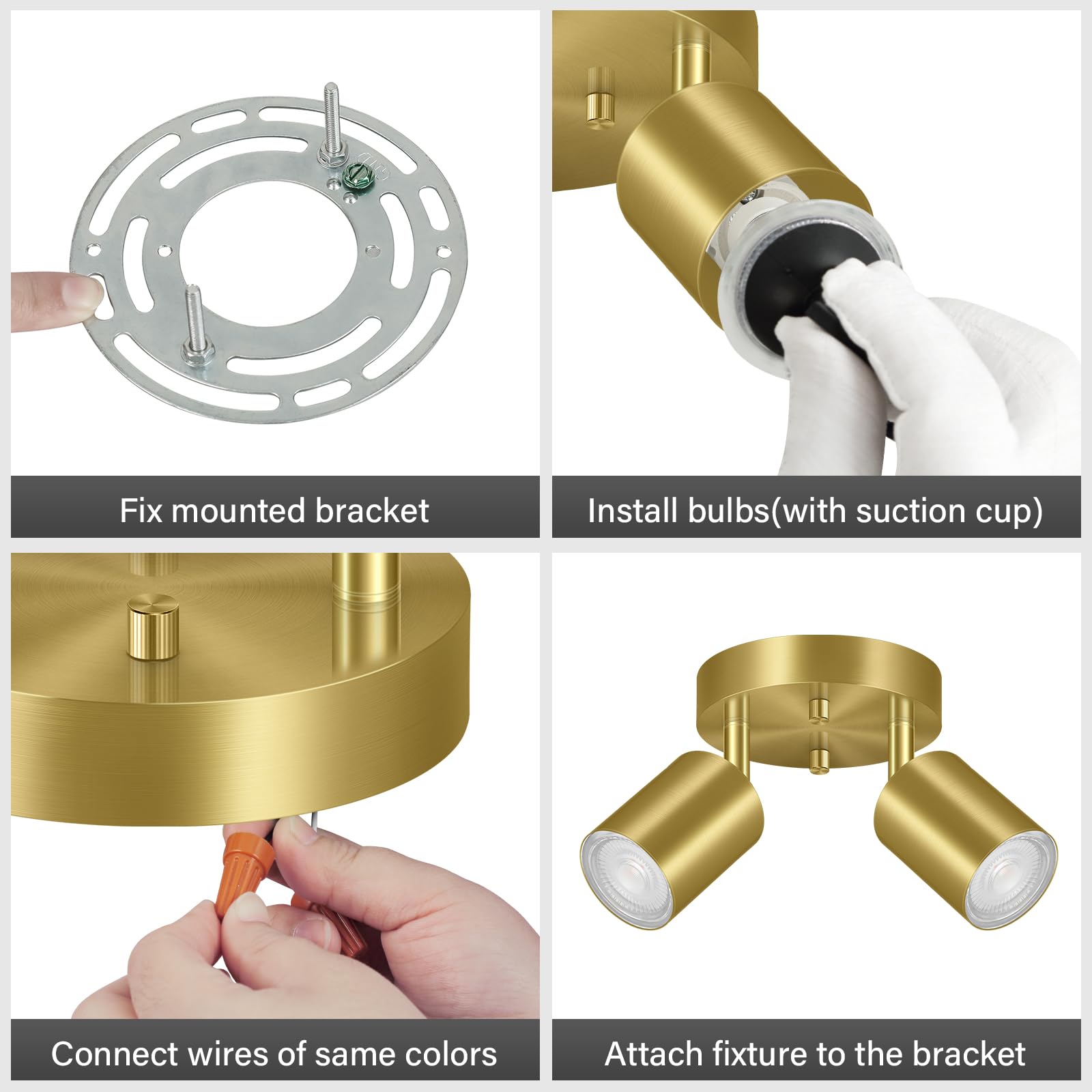 Bricosmocon 2-Light Track Lighting Fixtures, Gold Metal Adjustable Ceiling Spotlight, Model FC0323, Ideal for Kitchen/Living Room