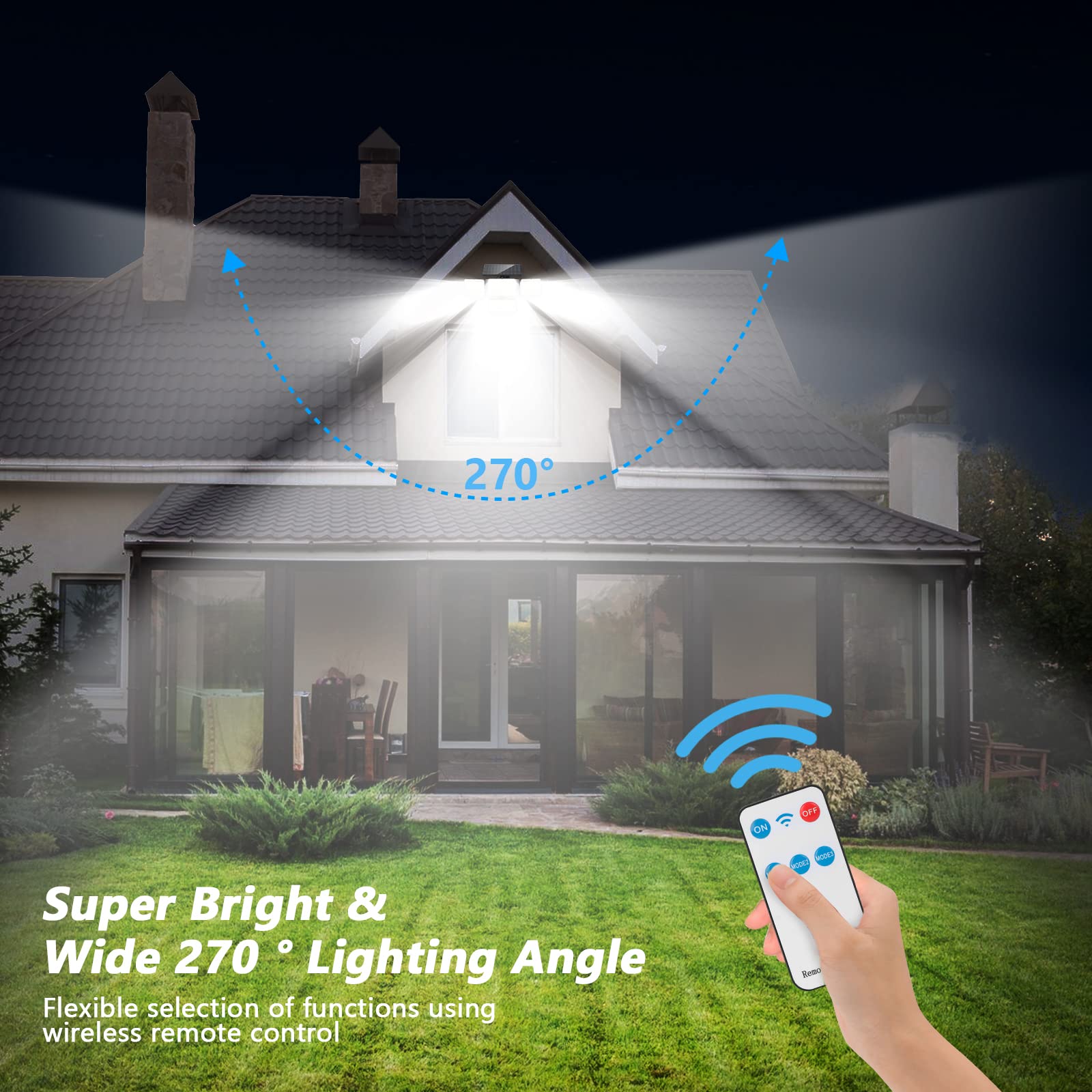 Mokot Solar Lights Outdoor, 288 Led 2800Lm Solar Motion Sensor Outdoor Lights With Remote Control, 4 Heads Ip65 Waterproof Solar