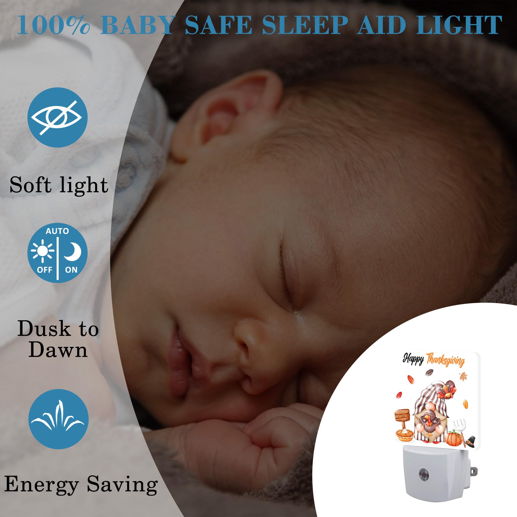 Uiaoiais Thanksgiving Cute Gnome Turkey Pumpkin Night Light For Kids, Led Night Light Plug Into Wall With Dusk To Dawn Sensor Fo