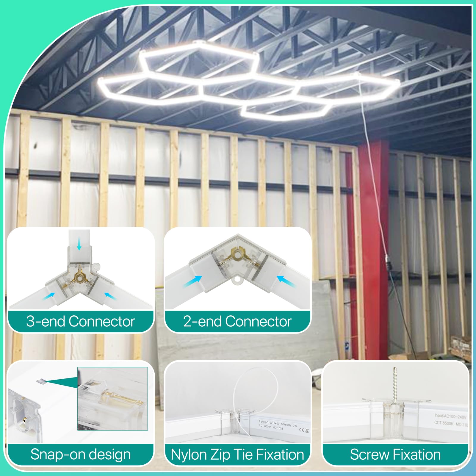Litezone Hexagon Garage Lights 329W 39480LM, 11 Grids LED, 6500K Bright White, Model 11HEX-65 for Garage, Warehouse, Gym