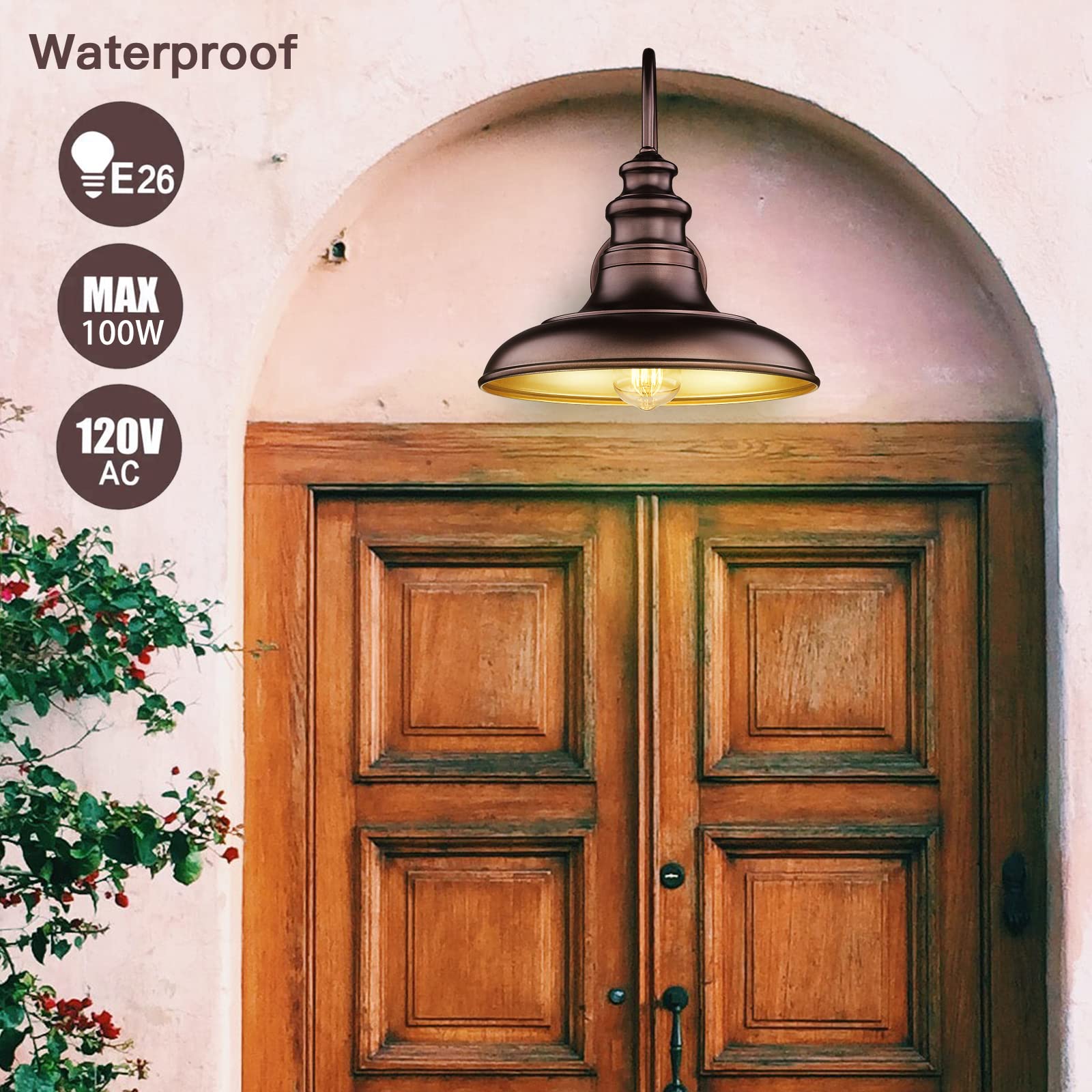 Dusk To Dawn Sensor Outdoor Barn Light Fixture Outdoor Wall Sconce Farmhouse Wall Mount Lights Exterior Gooseneck Light Fixture Bronze Finish Industrial Wall Lantern For Porch, Entryways, 2 Pack