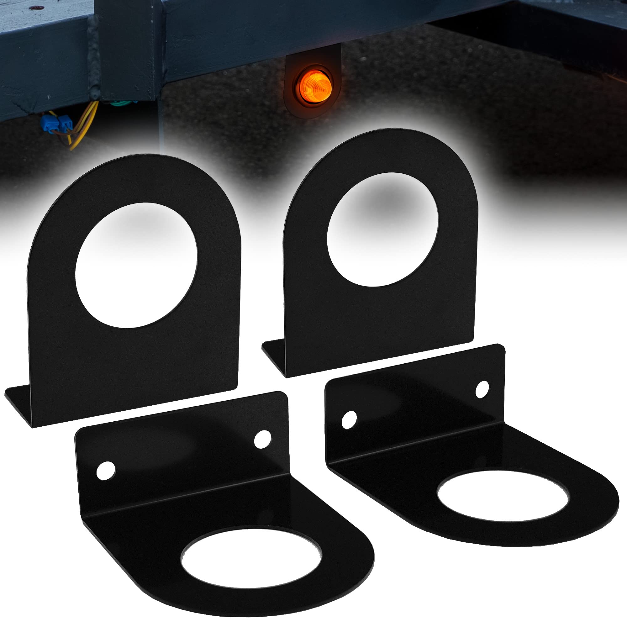 Online Led Store True Mods 4Pc 2" Round Marker Light Mounting Bracket [L Shaped] [3Mm Powder Coated Steel] [Ultra Sturdy] [Versatile Mounting] For 2" Round Trailer Marker Lights On Truck Trailer Rv
