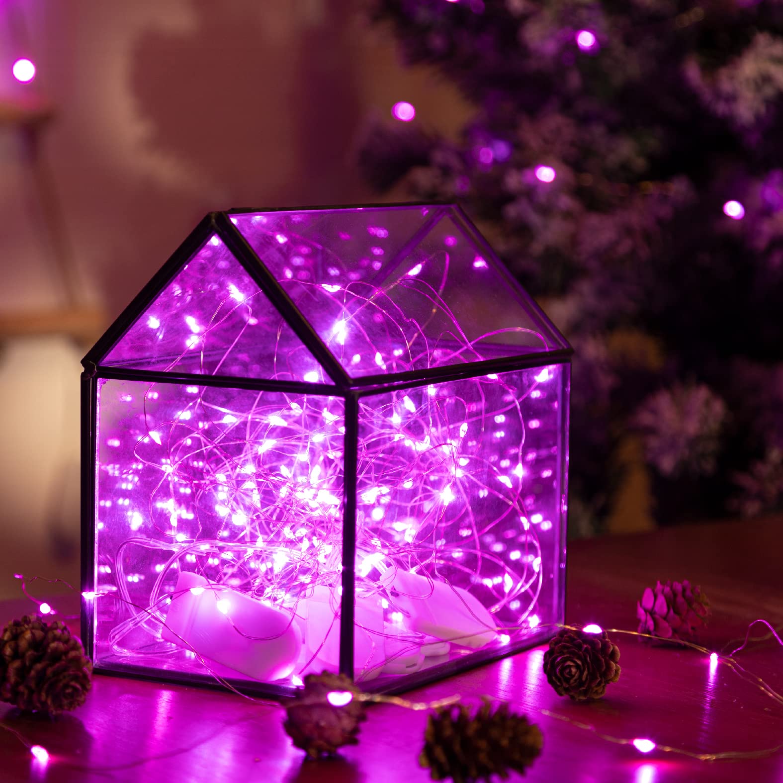 Sinamer 12-Pack Led Fairy Lights 7 Feet Battery Powered Waterproof Silver Wire 20 Slim Copper Wire Pastel Lights For Diy Wedding Party Bedroom Patio Easter Christmas (Pink)