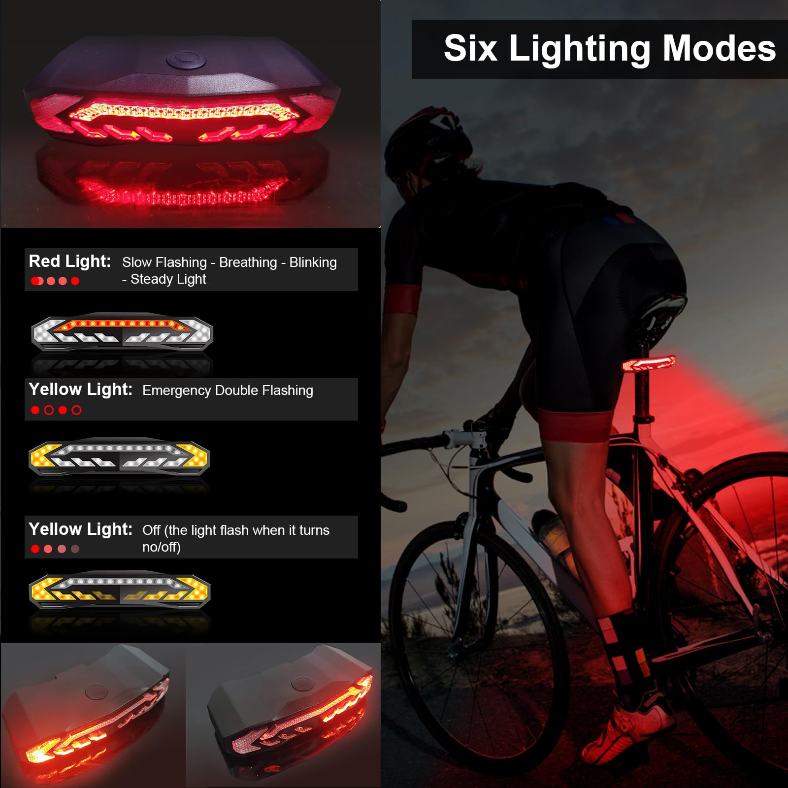 EBUYFIRE Bike Tail Light with Turn Signals, USB Rechargeable, Waterproof, Model KS-SF31, 5 in 1 Brake Light for Night Riding