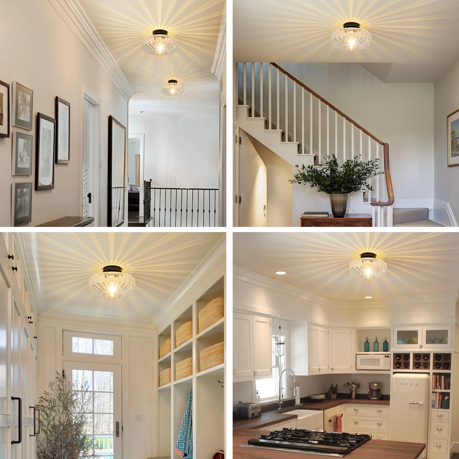 Mazu House Glass Semi Flush Ceiling Light Fixture - Vintage Mid Century Modern - 12 in - Clear Glass - Model DDXD09-TM-300