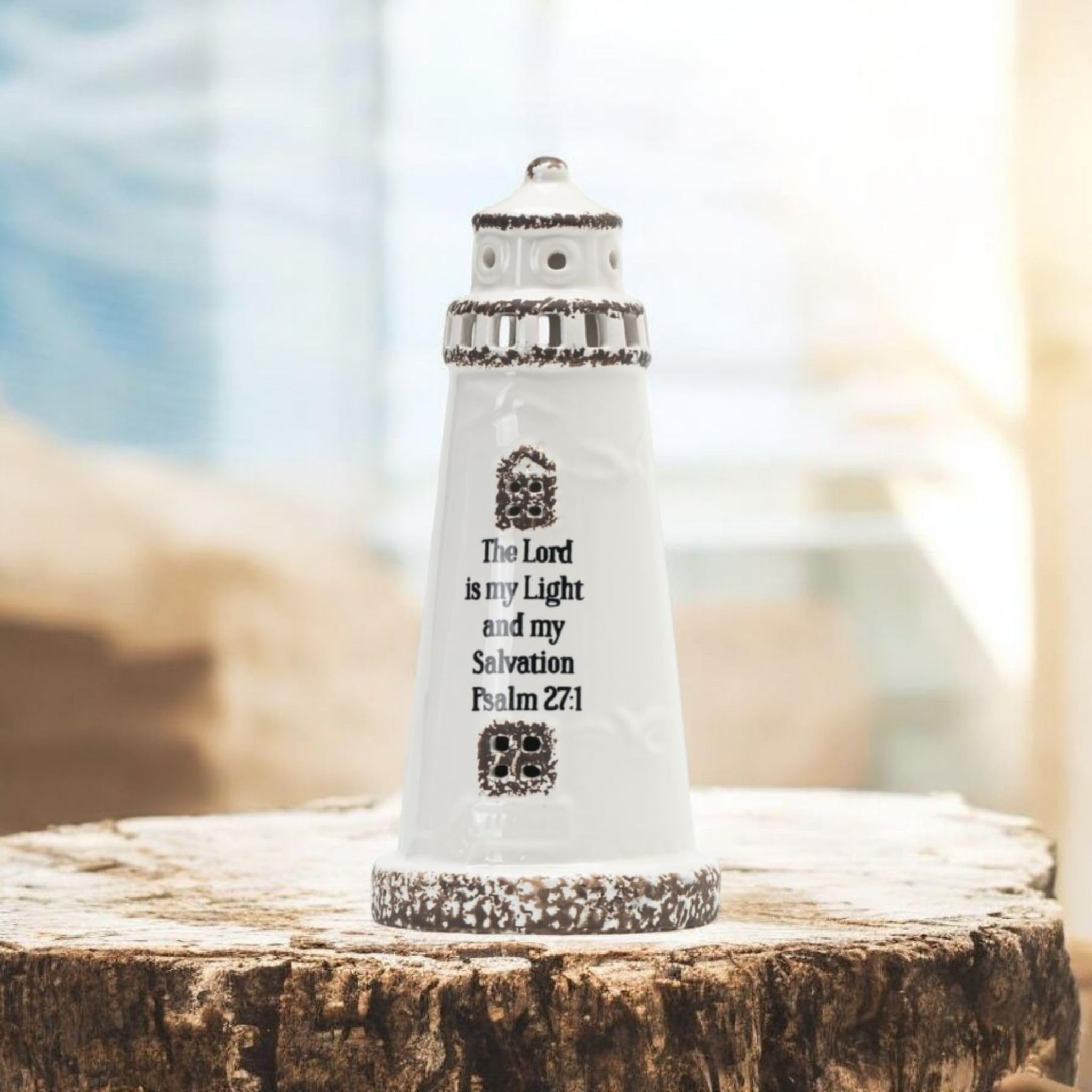 DAILYBREAD Ceramic Lighthouse Figurine Table Lamp The Lord is My Light and My salvastion 8 Inch