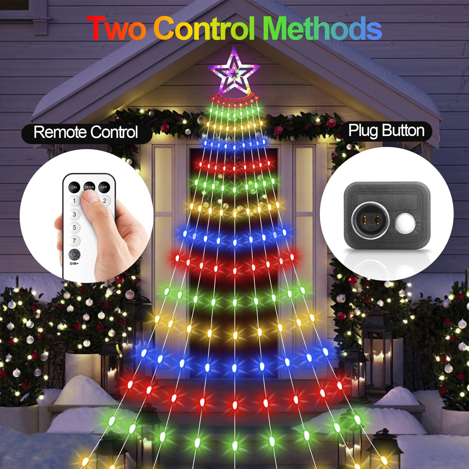 Christmas Decorations Star Lights Outdoor, 11.48Ft 350 Led Waterfall Tree Lights With 8 Modes Timer Remote Plug In Christmas Str