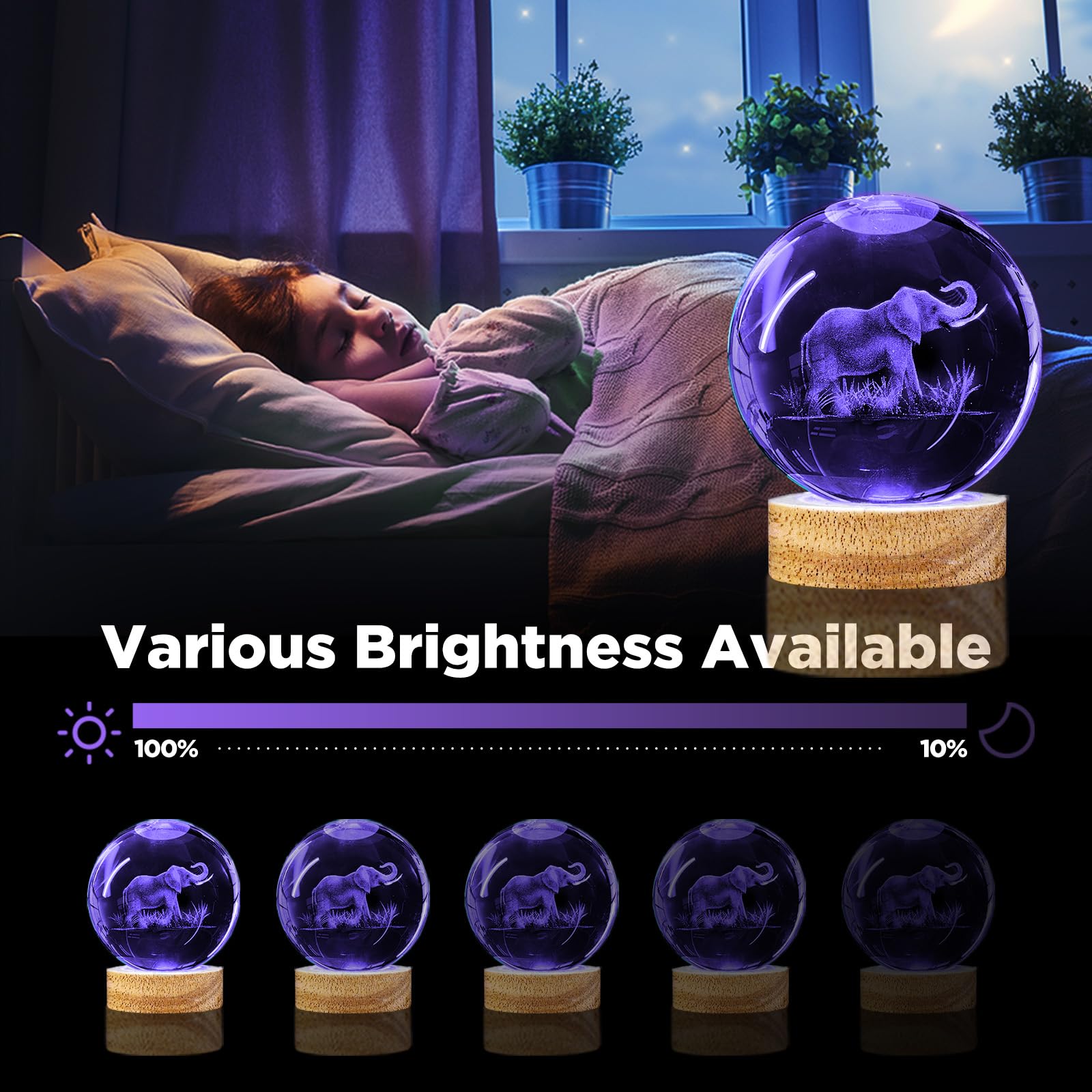 Dcoriuntg 3D Elephant Crystal Ball Night Light Elephant Gifts For Women 3.15 In Figurine Glass Ball Lamp With 16 Color  Home Room Decor Birthday Christmas Gifts For Boy Girl (Upgraded)