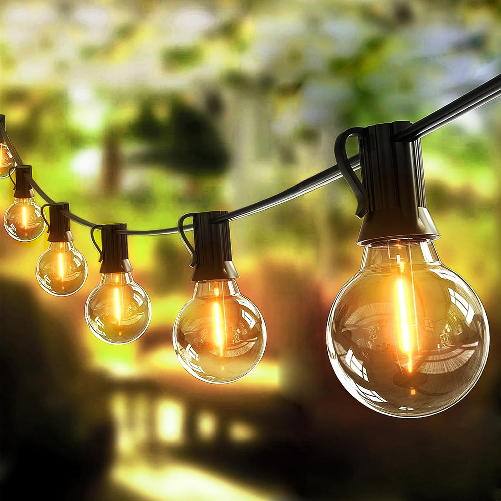 Goodea.Fun 50Ft Led Outdoor String Lights,G40 Globe Patio Lights With 27 Shatterproof Edison Bulbs, Waterproof Connectable Hanging Lights For Backyard Porch Balcony Party Decor(2 Spare)