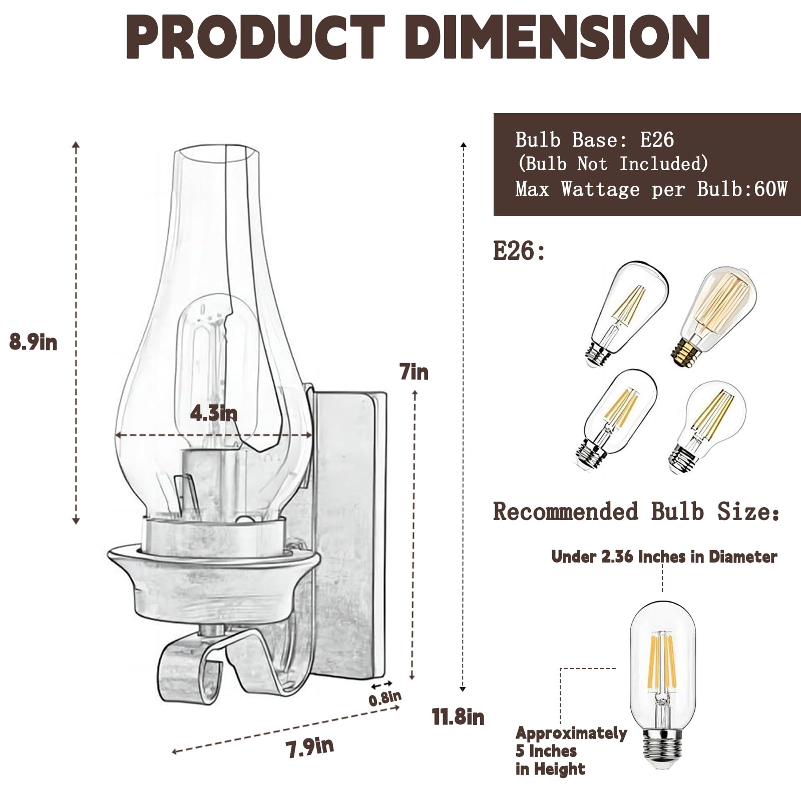 Lightinthebox Rustic Glass Wall Sconce - Vintage Farmhouse Industrial Lamp (2Pcs) For Cabin & Living Room